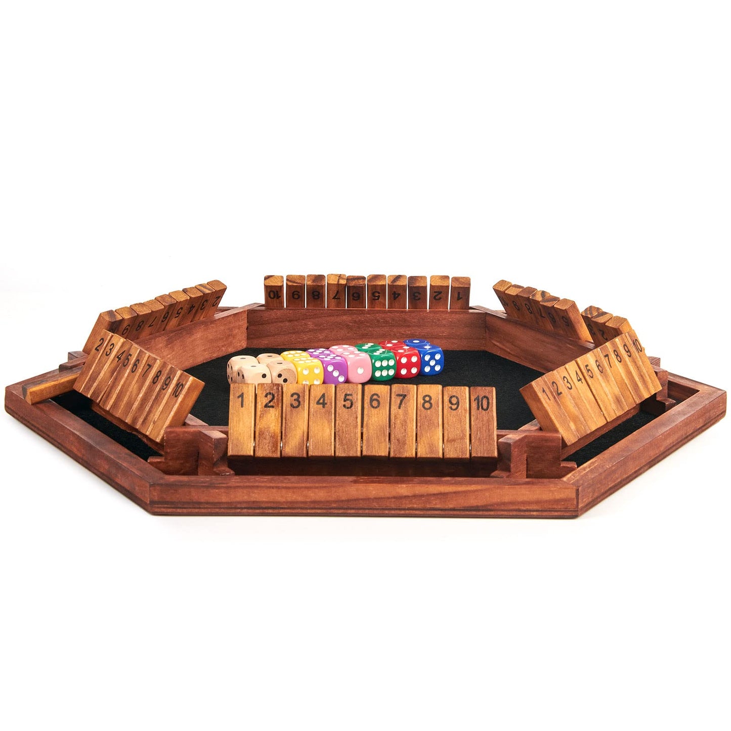 AMEROUS Upgraded Shut The Box Dice Game — 1-6 Players, Wooden Board, 16 Dice