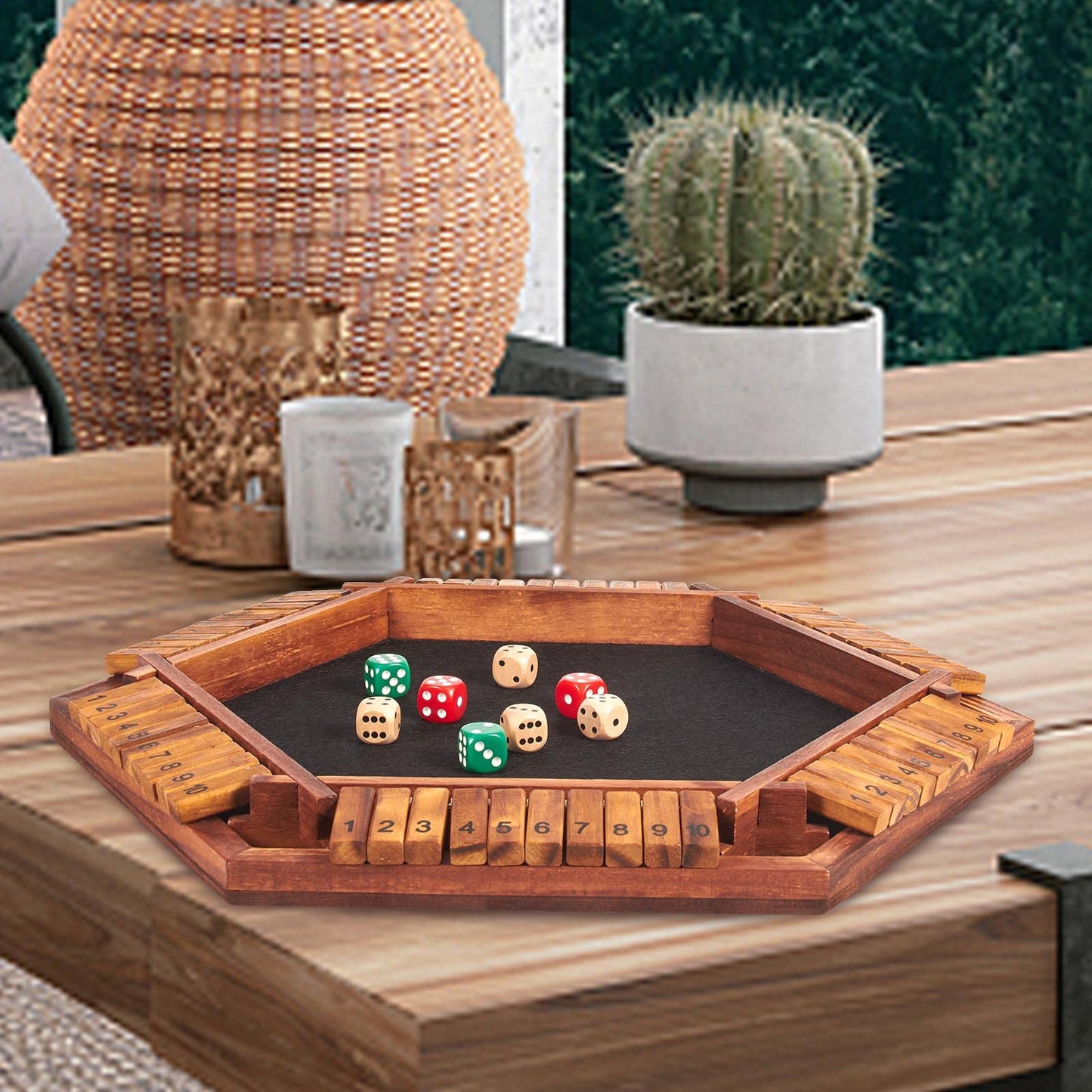AMEROUS Upgraded Shut The Box Dice Game — 1-6 Players, Wooden Board, 16 Dice