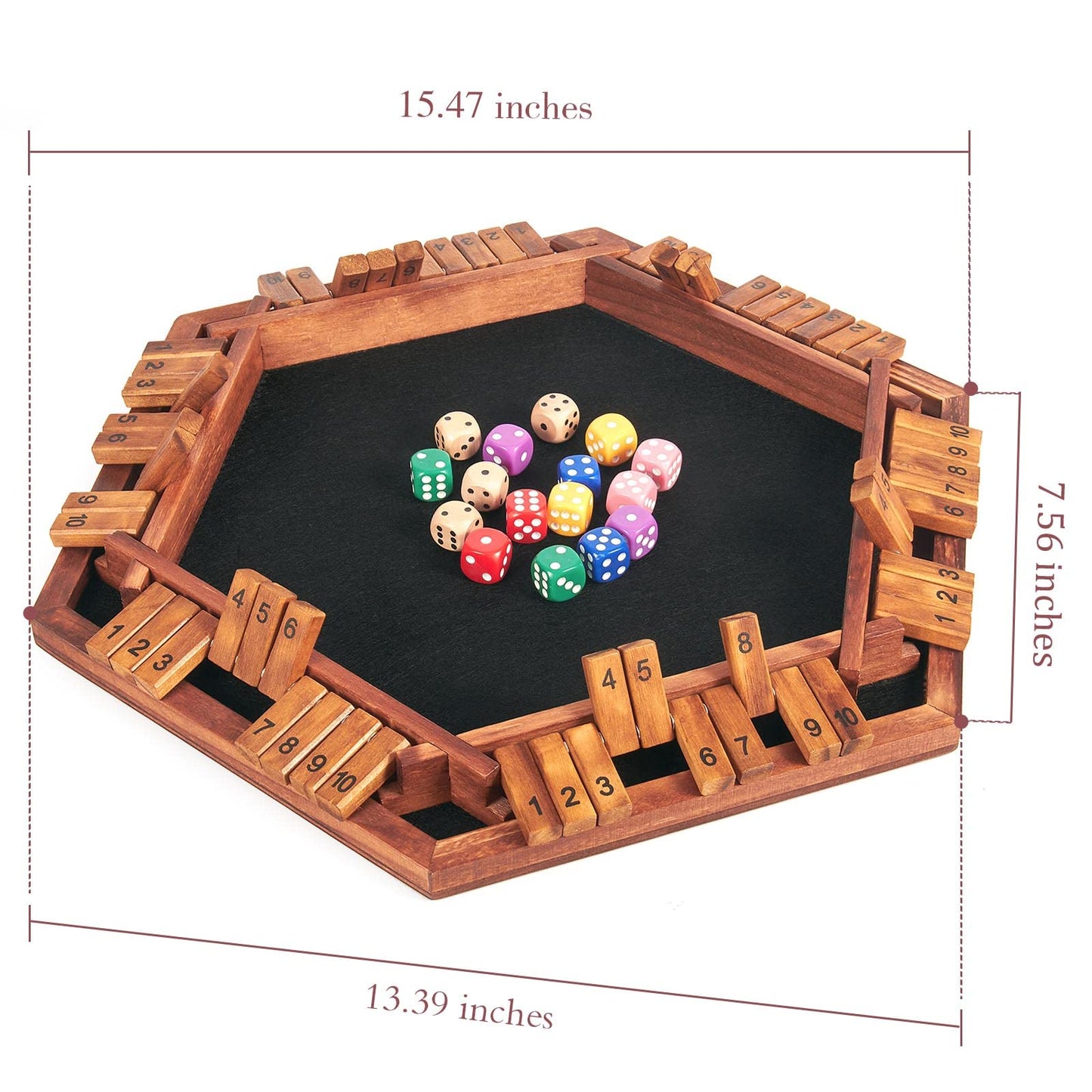 AMEROUS Upgraded Shut The Box Dice Game — 1-6 Players, Wooden Board, 16 Dice