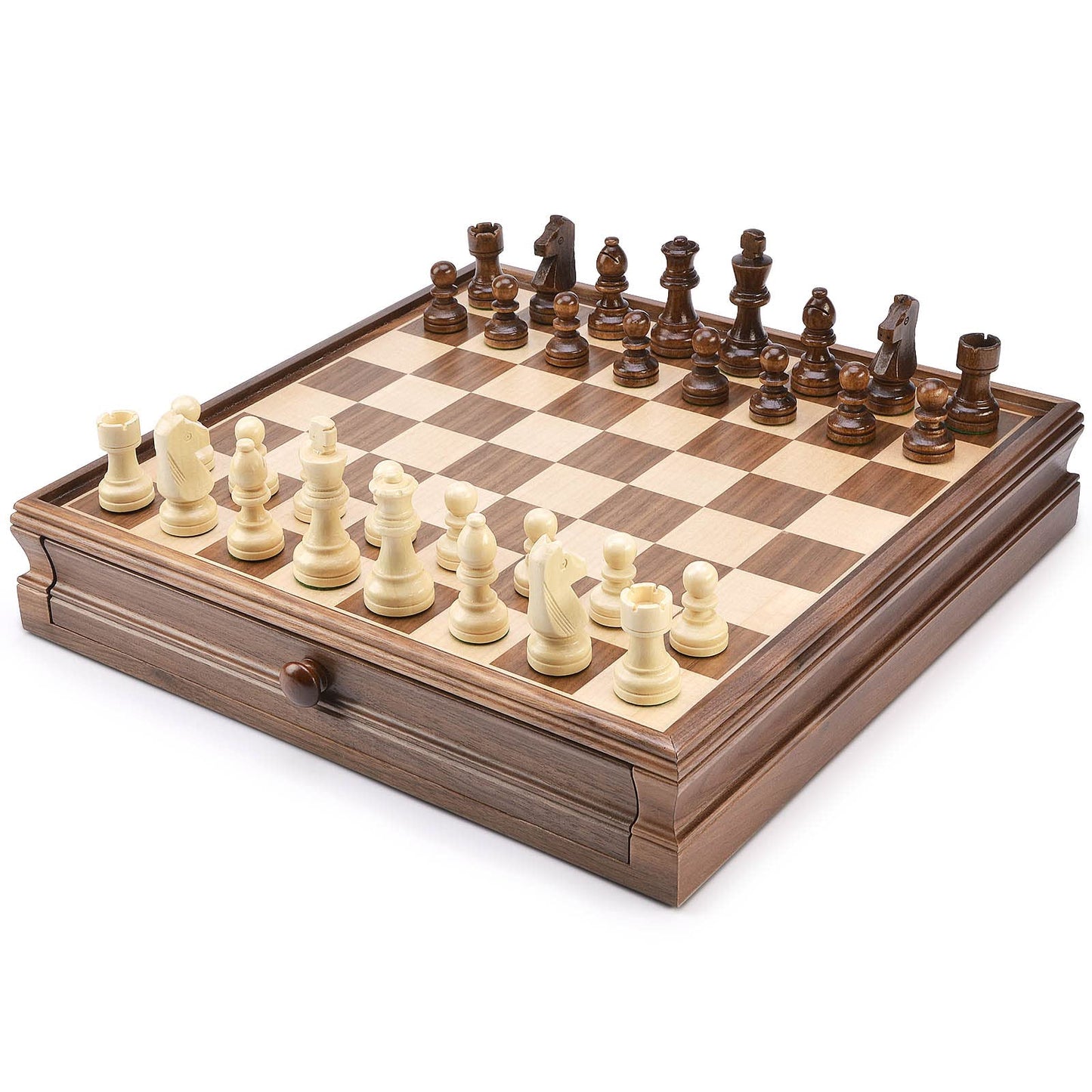 AMEROUS 15x15 Wooden Chess & Checkers Set with Drawer | Weighted Pieces & 2 Extra Queens