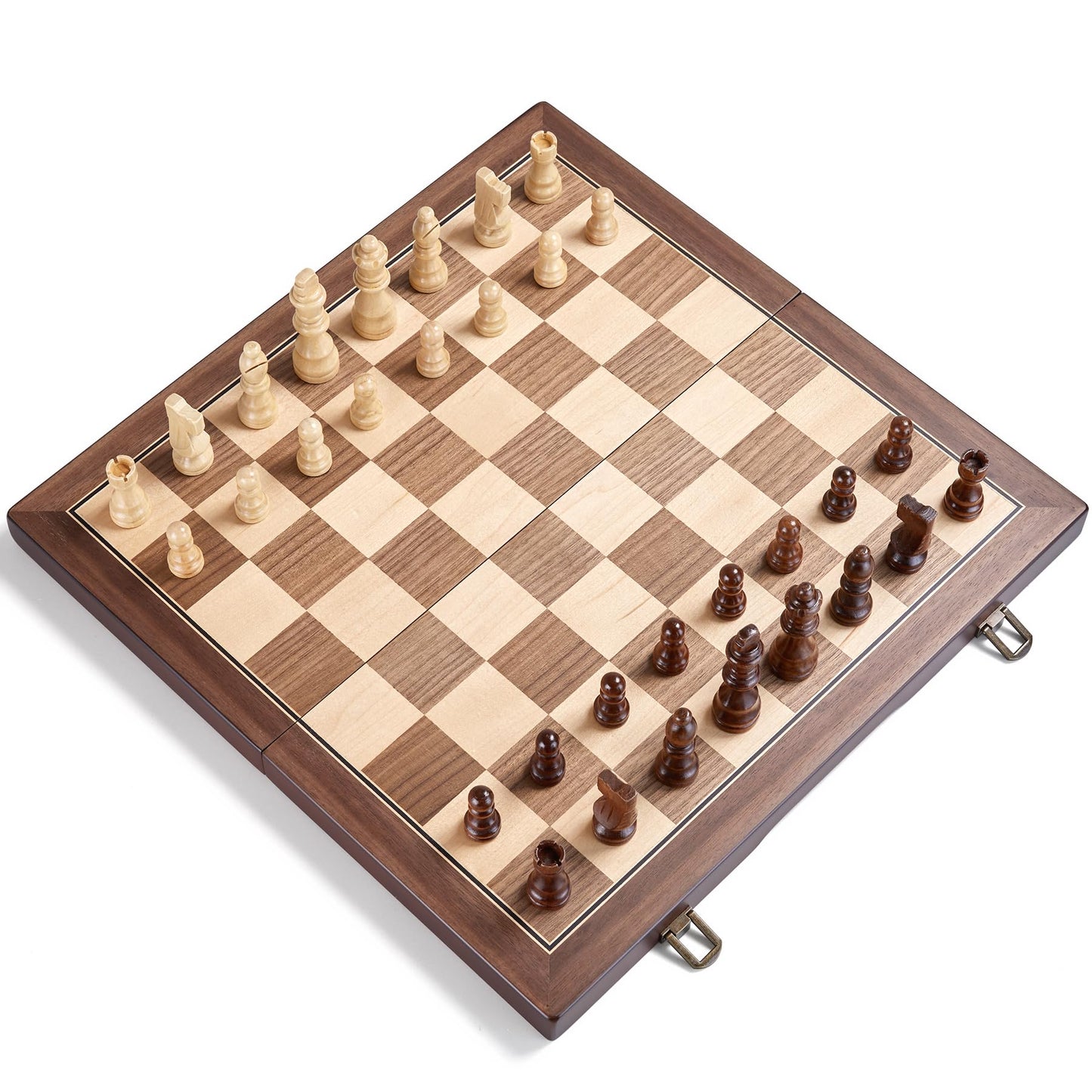 AMEROUS 15-inch Magnetic Wooden Chess Set – Folding Board, Magnetic Pieces, Gift Packaging