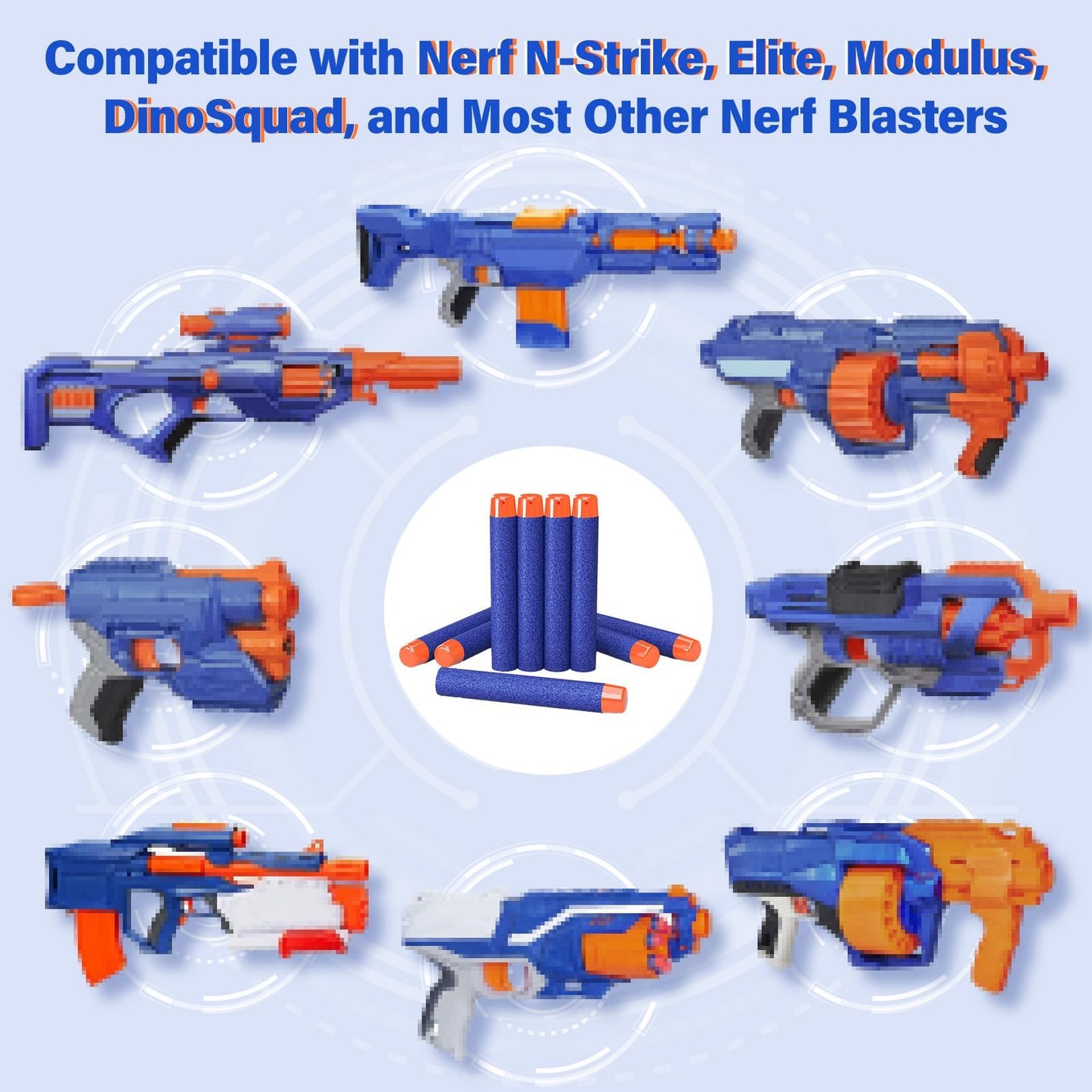 AMOSTING Refill Darts 100pcs for Nerf Elite 2.0 – DinoSquad Foam Darts Blue