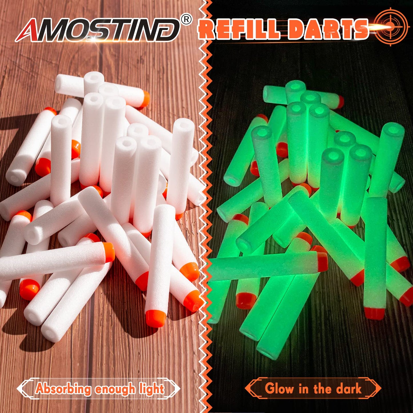 AMOSTING 100Pcs Glow Darts for Nerf Elite 2.0 – Refill Pack