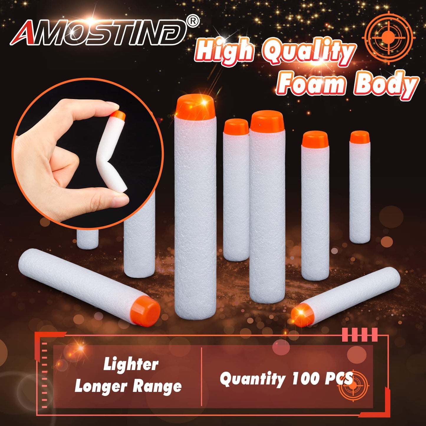 AMOSTING 100Pcs Glow Darts for Nerf Elite 2.0 – Refill Pack