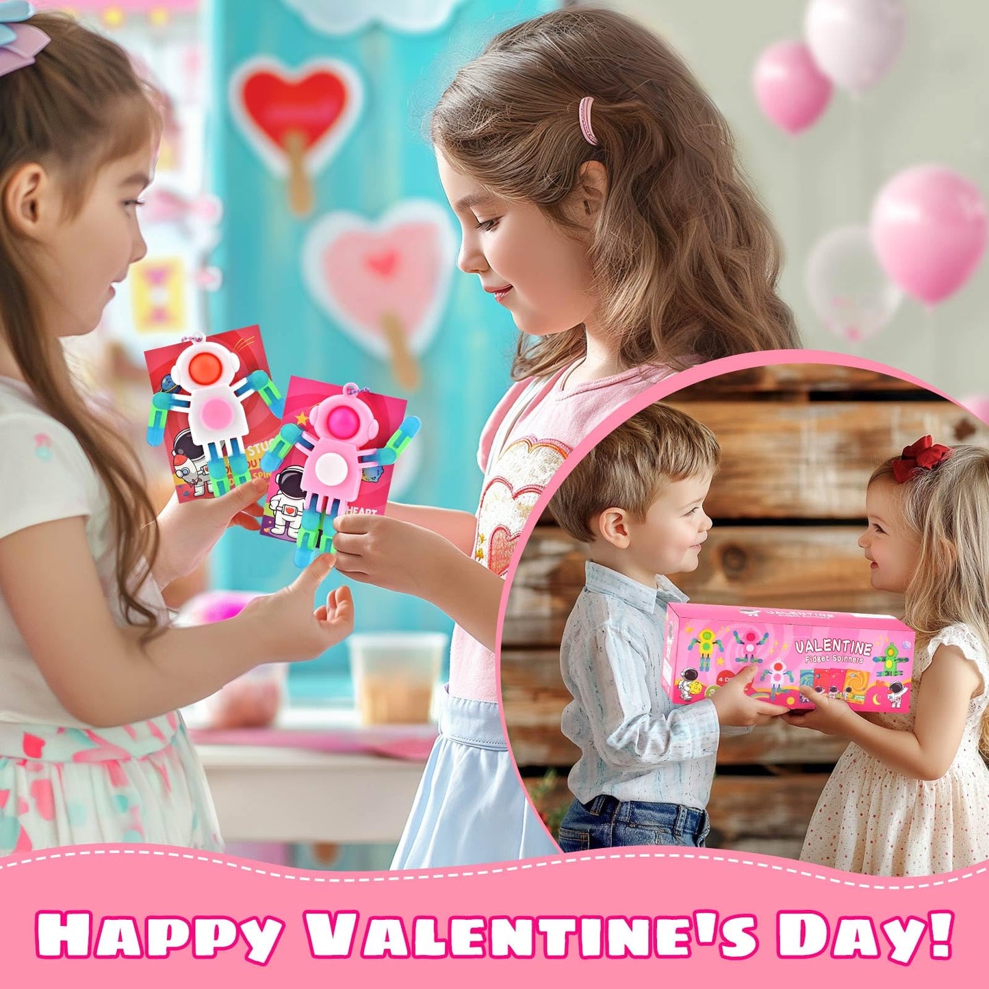 Amplov 28-Pack Valentines Gifts for Kids — Space Astronaut Fidget Spinner & Card Set