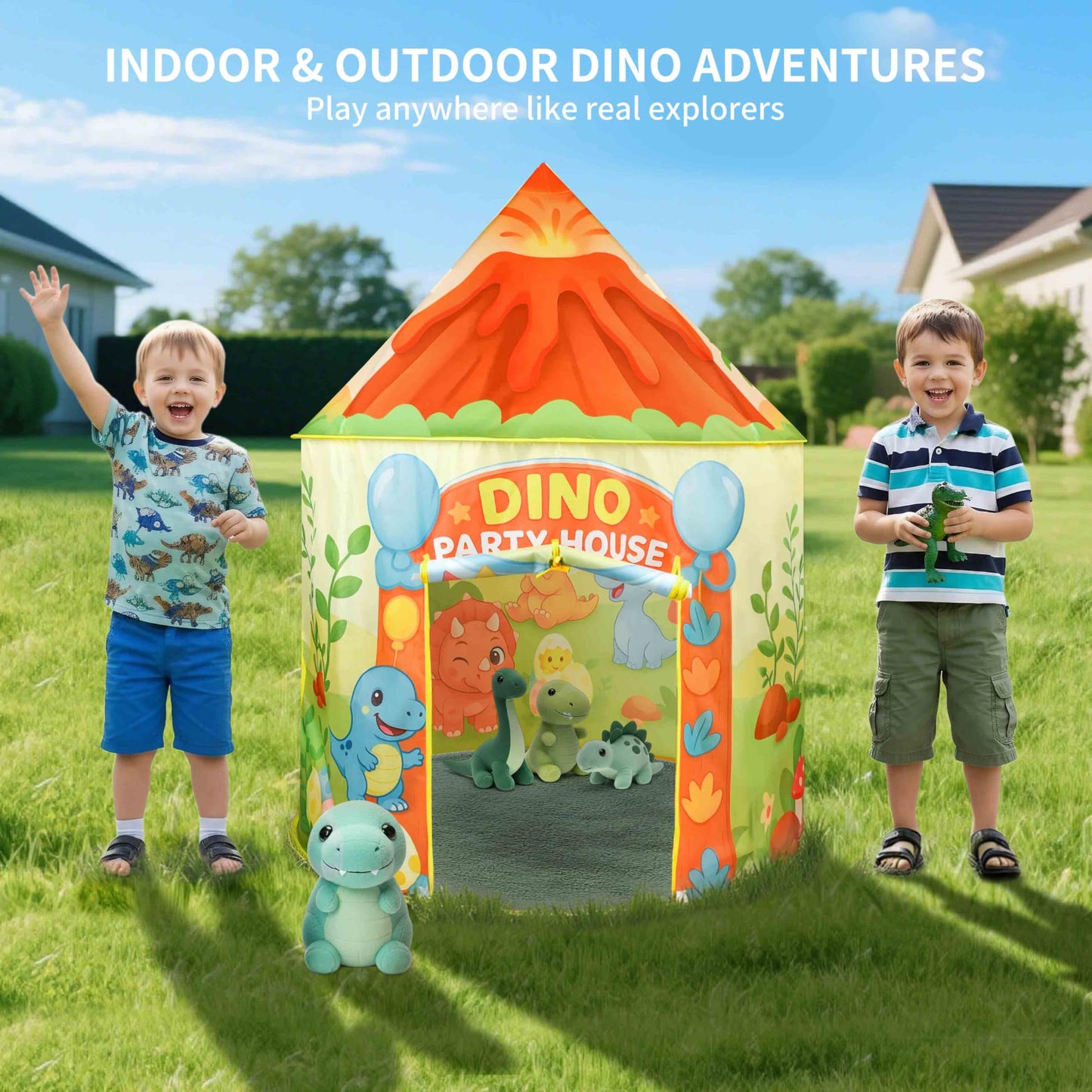 Amplov LED Dinosaur Play Tent – 53”×41” Pop Up Indoor/Outdoor Dino Fort