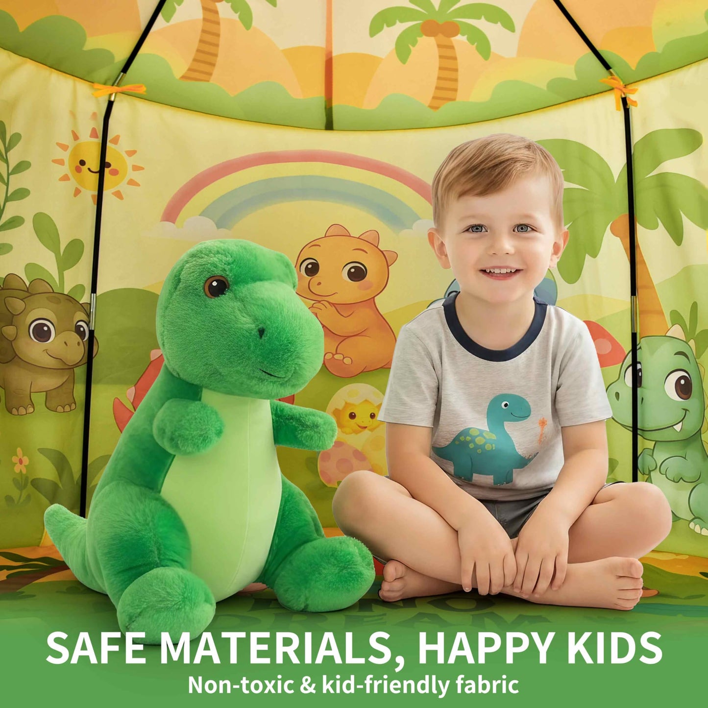 Amplov LED Dinosaur Play Tent – 53”×41” Pop Up Indoor/Outdoor Dino Fort