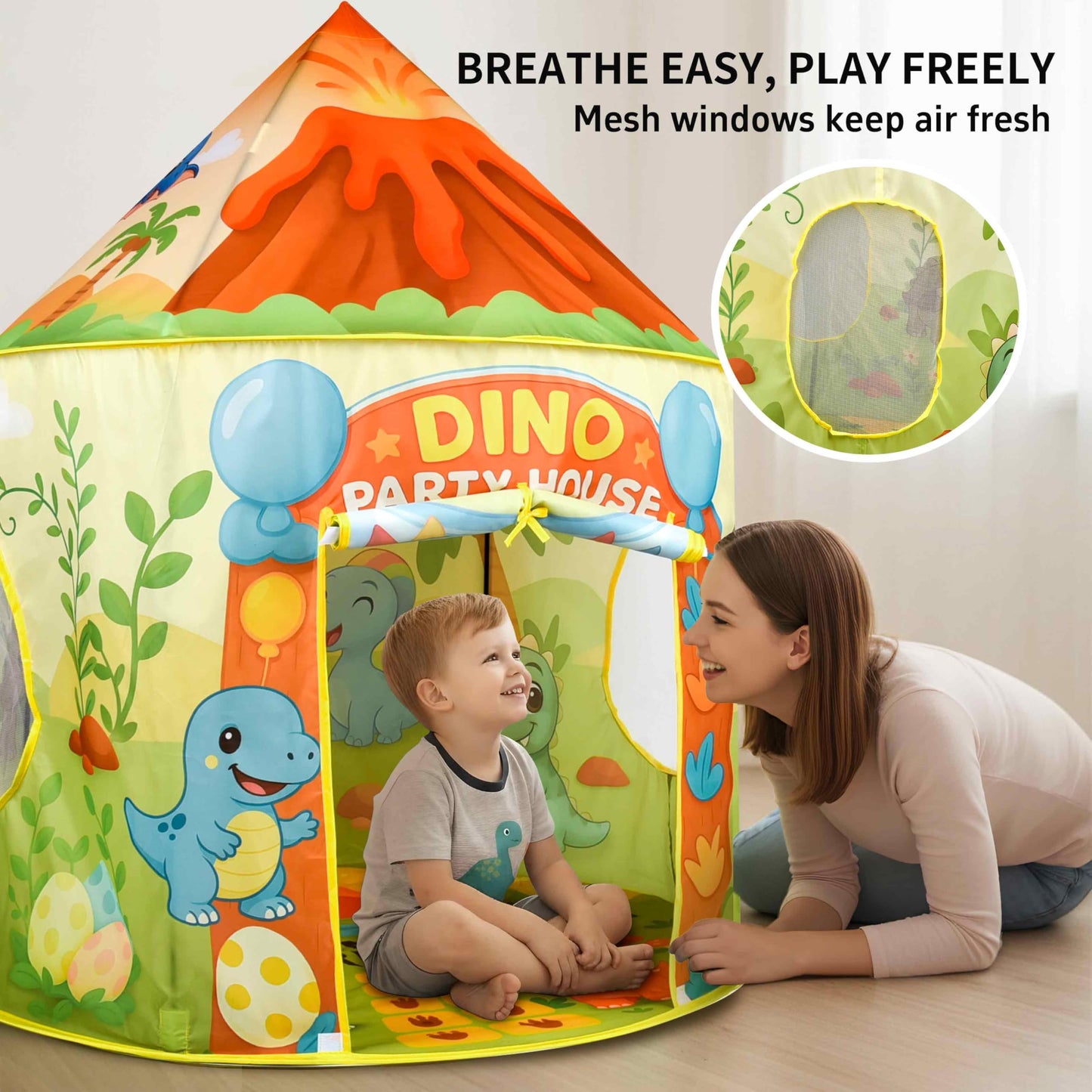 Amplov LED Dinosaur Play Tent – 53”×41” Pop Up Indoor/Outdoor Dino Fort