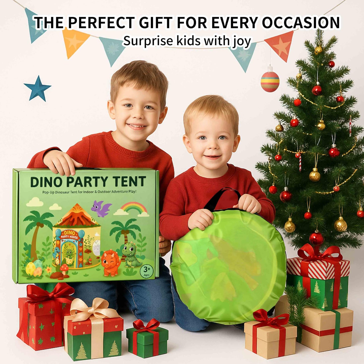Amplov LED Dinosaur Play Tent – 53”×41” Pop Up Indoor/Outdoor Dino Fort