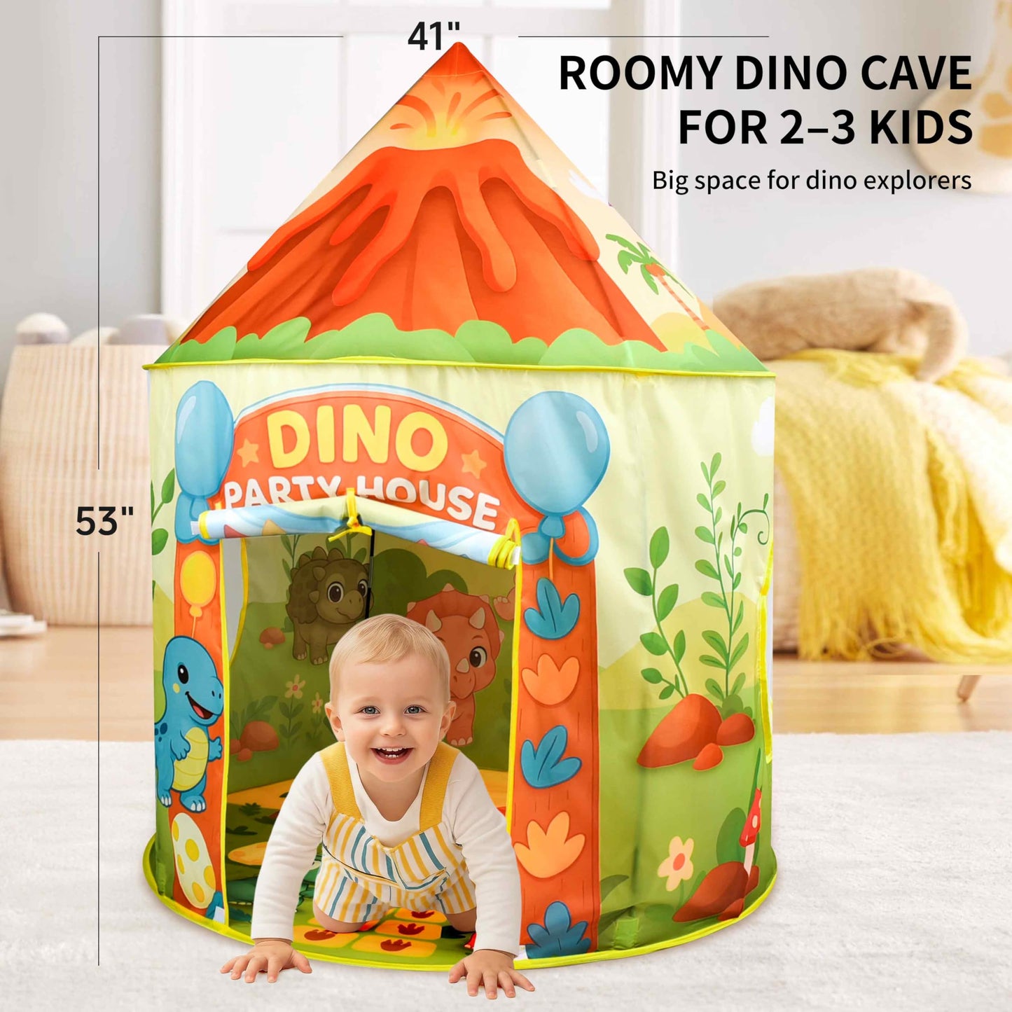 Amplov LED Dinosaur Play Tent – 53”×41” Pop Up Indoor/Outdoor Dino Fort