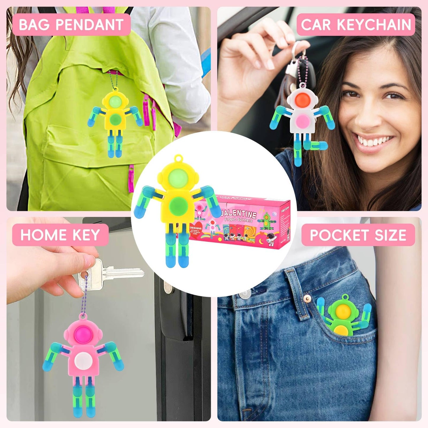 Amplov 28-Pack Valentines Gifts for Kids — Space Astronaut Fidget Spinner & Card Set