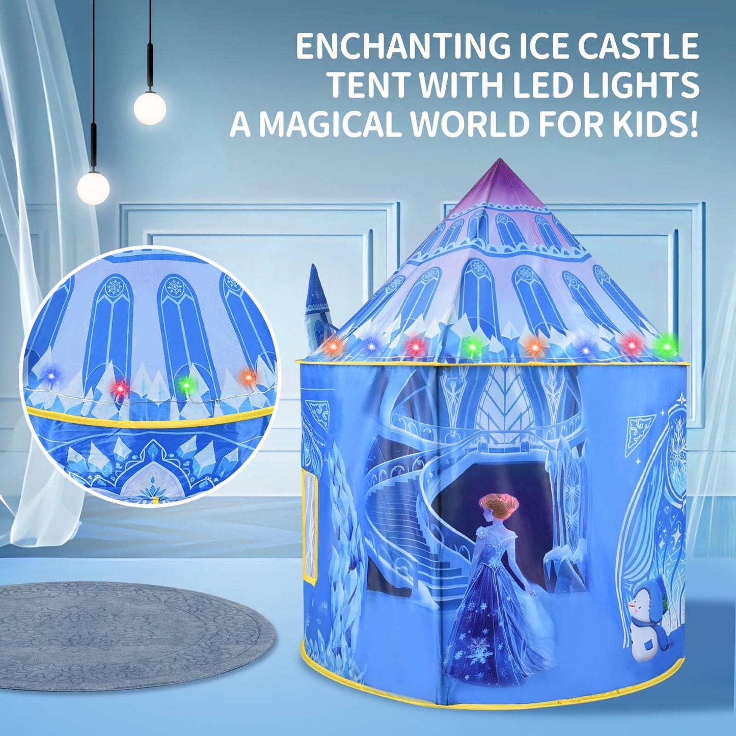 Amplov Princess Pop Up Play Tent – Frozen Ice Castle with LED Lights (53x41 in)