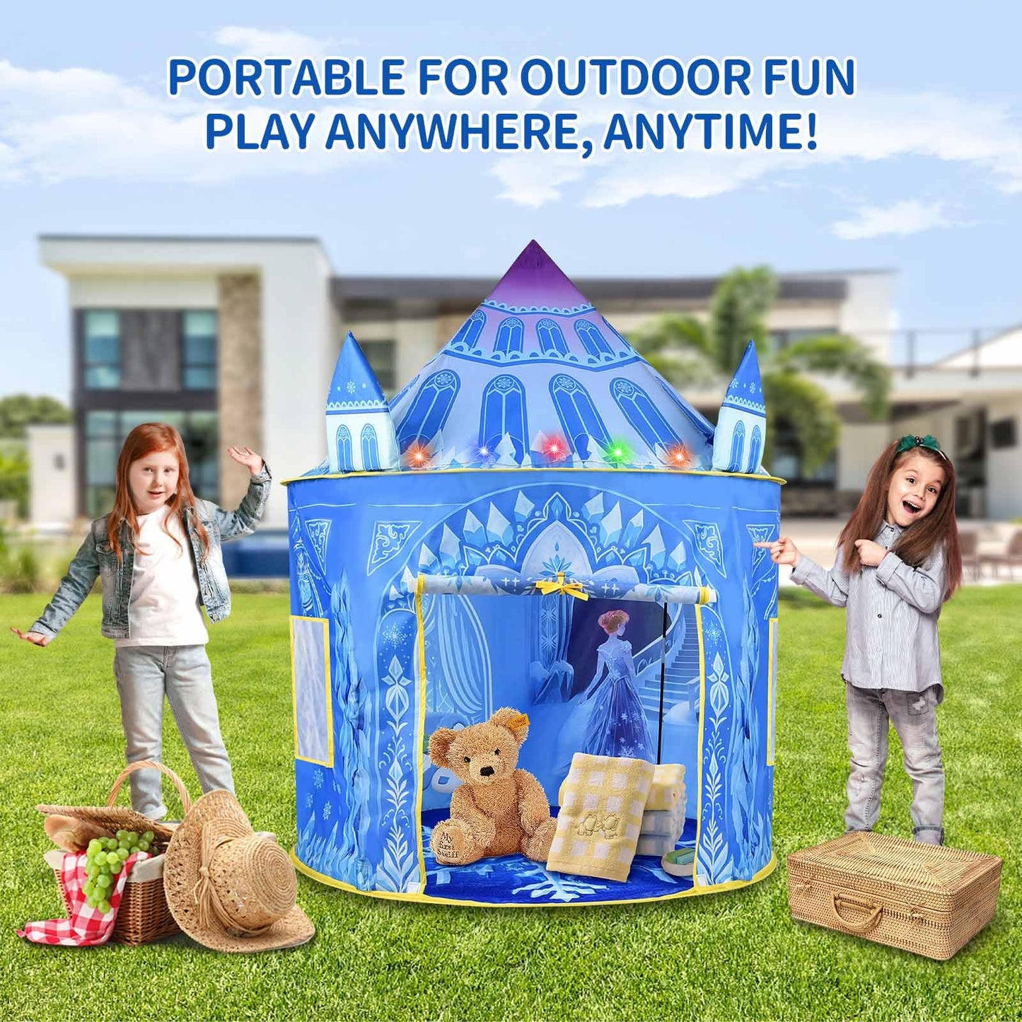 Amplov Princess Pop Up Play Tent – Frozen Ice Castle with LED Lights (53x41 in)