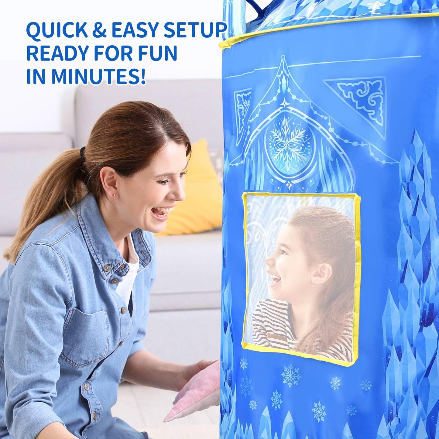 Amplov Princess Pop Up Play Tent – Frozen Ice Castle with LED Lights (53x41 in)