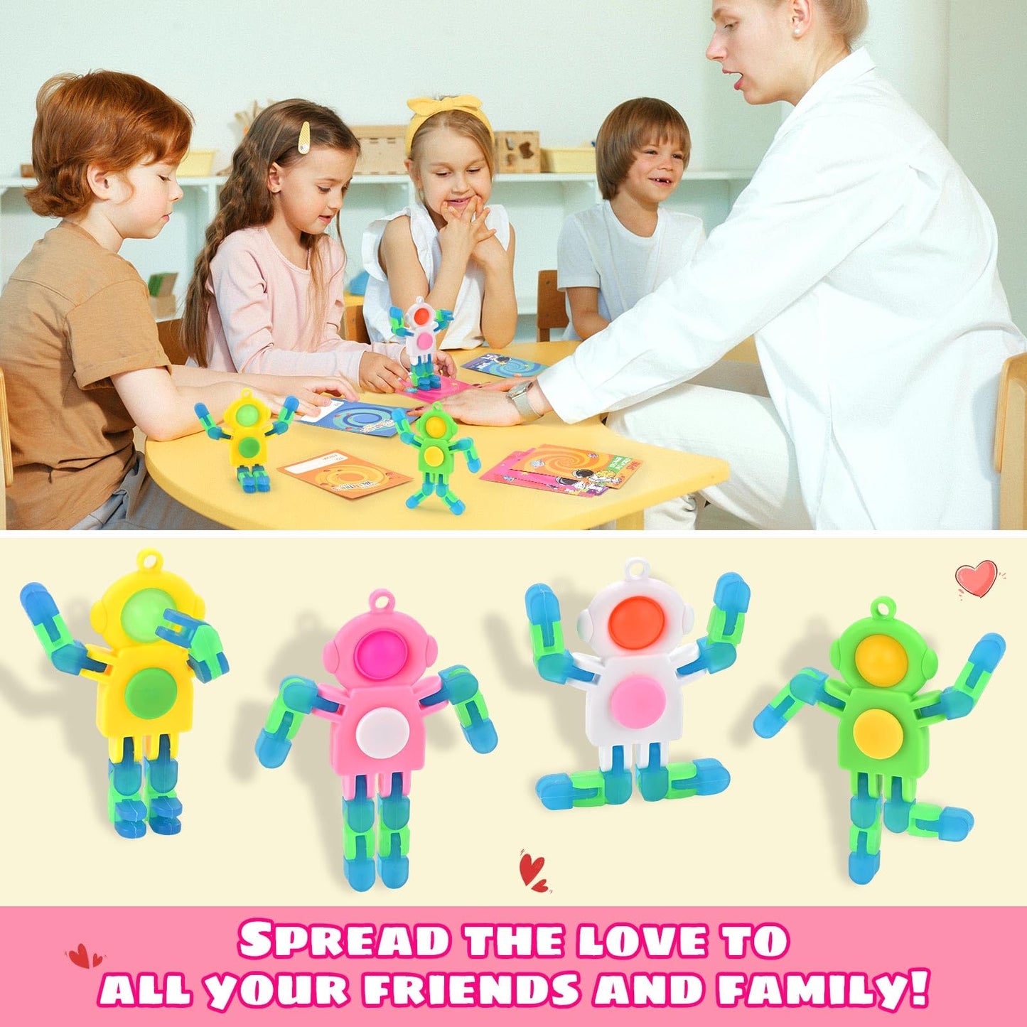 Amplov 28-Pack Valentines Gifts for Kids — Space Astronaut Fidget Spinner & Card Set