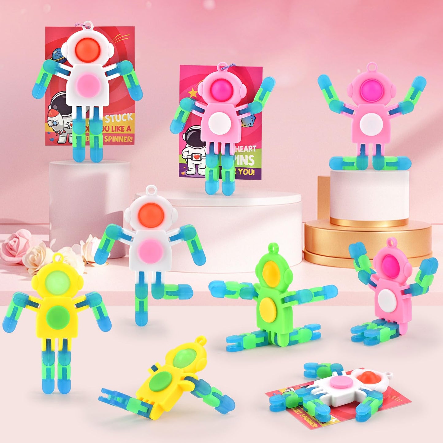 Amplov 28-Pack Valentines Gifts for Kids — Space Astronaut Fidget Spinner & Card Set