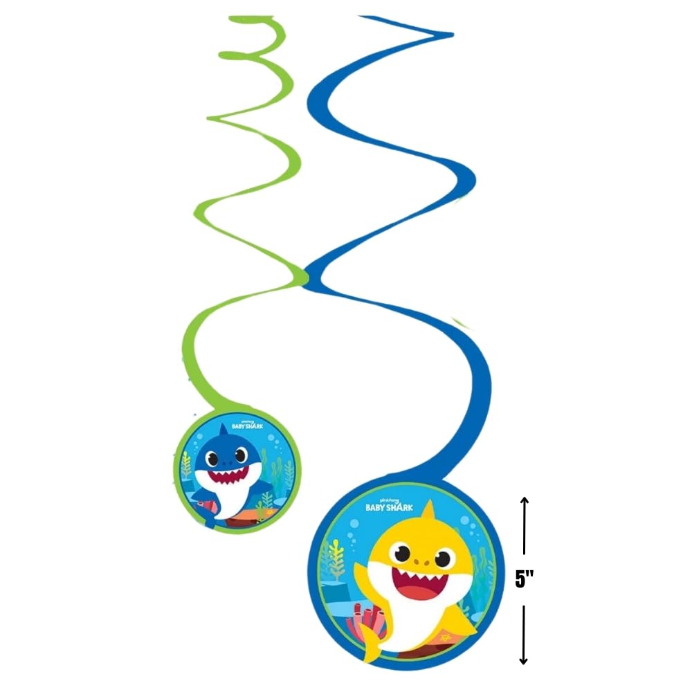 Amscan Baby Shark Spiral Decorations – 5-Inch (Pack of 12) – Assorted Designs