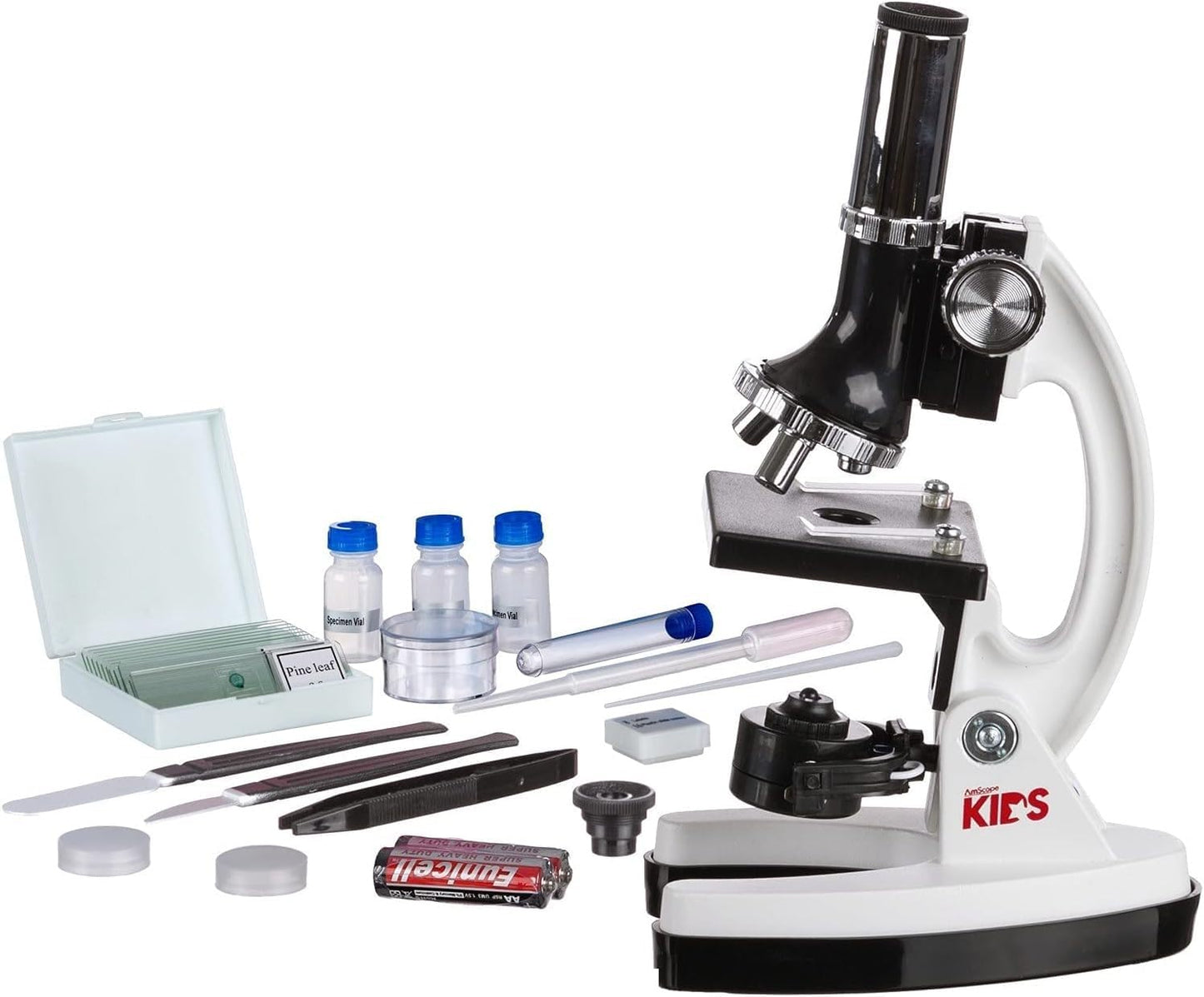 AmScope M30-ABS-KT2-W 120X-1200X 52-Piece Beginner Microscope Kit | LED Light & Carrying Case