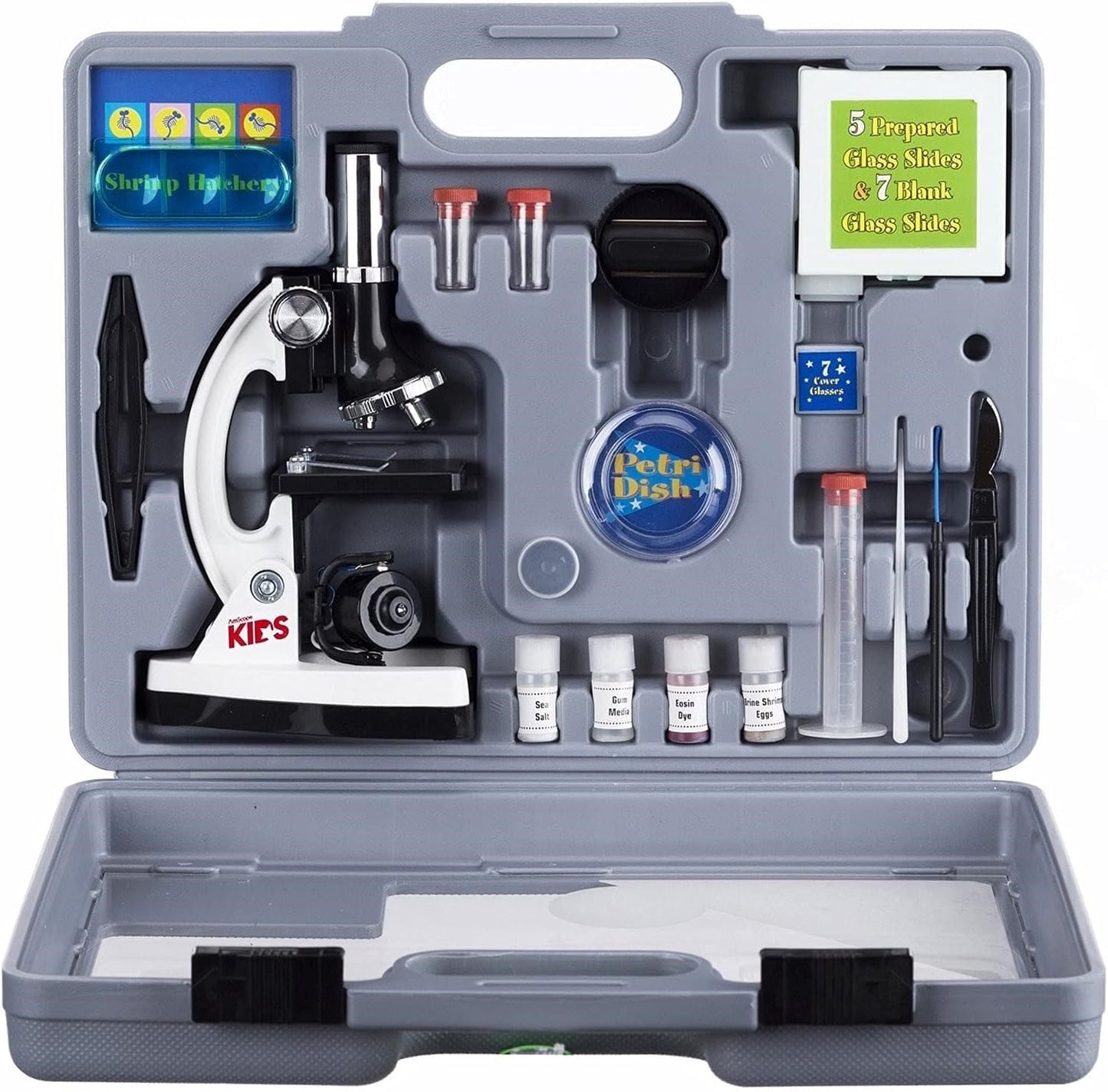 AmScope M30-ABS-KT2-W 120X-1200X 52-Piece Beginner Microscope Kit | LED Light & Carrying Case