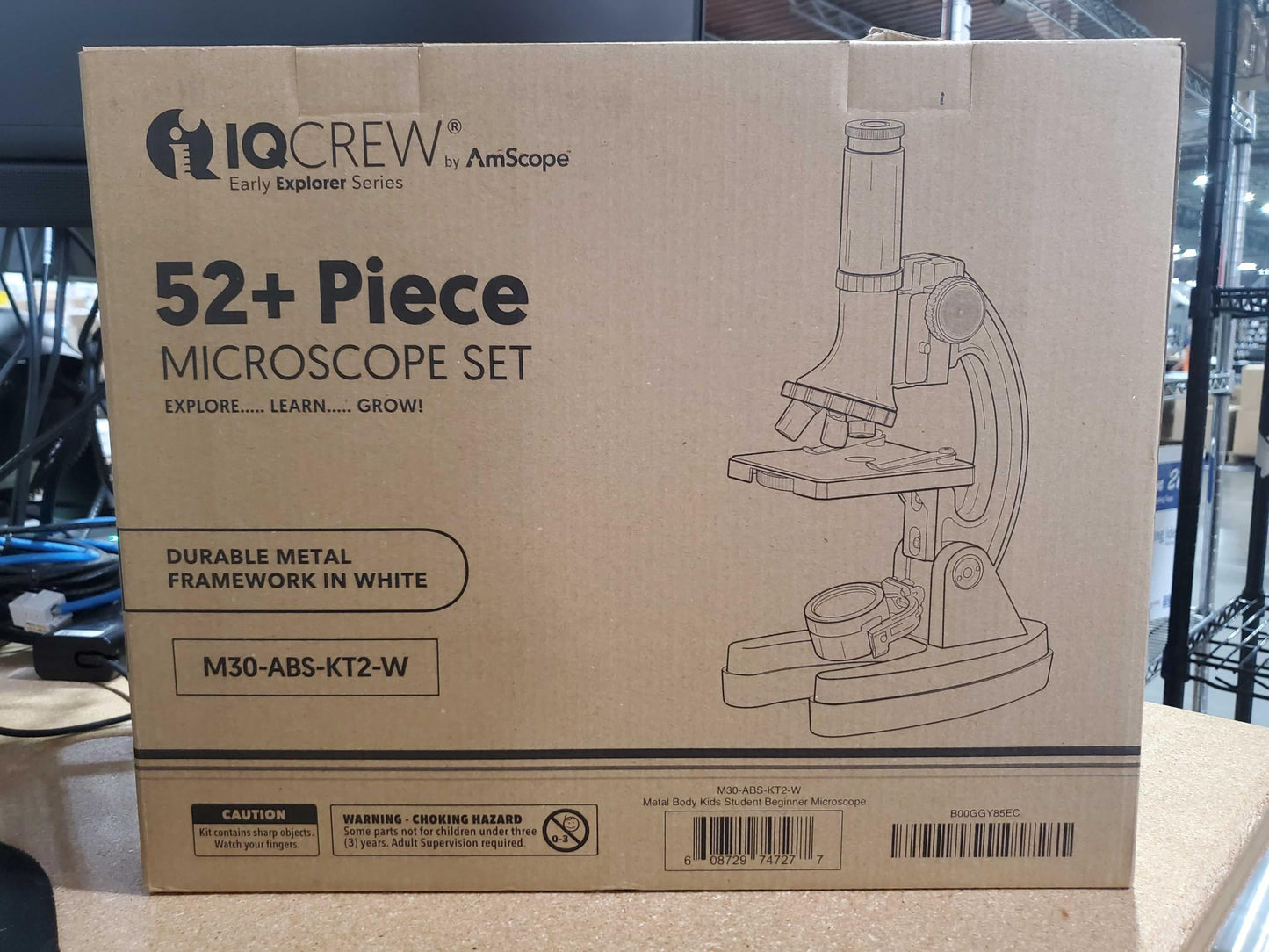 AmScope M30-ABS-KT2-W 120X-1200X 52-Piece Beginner Microscope Kit | LED Light & Carrying Case
