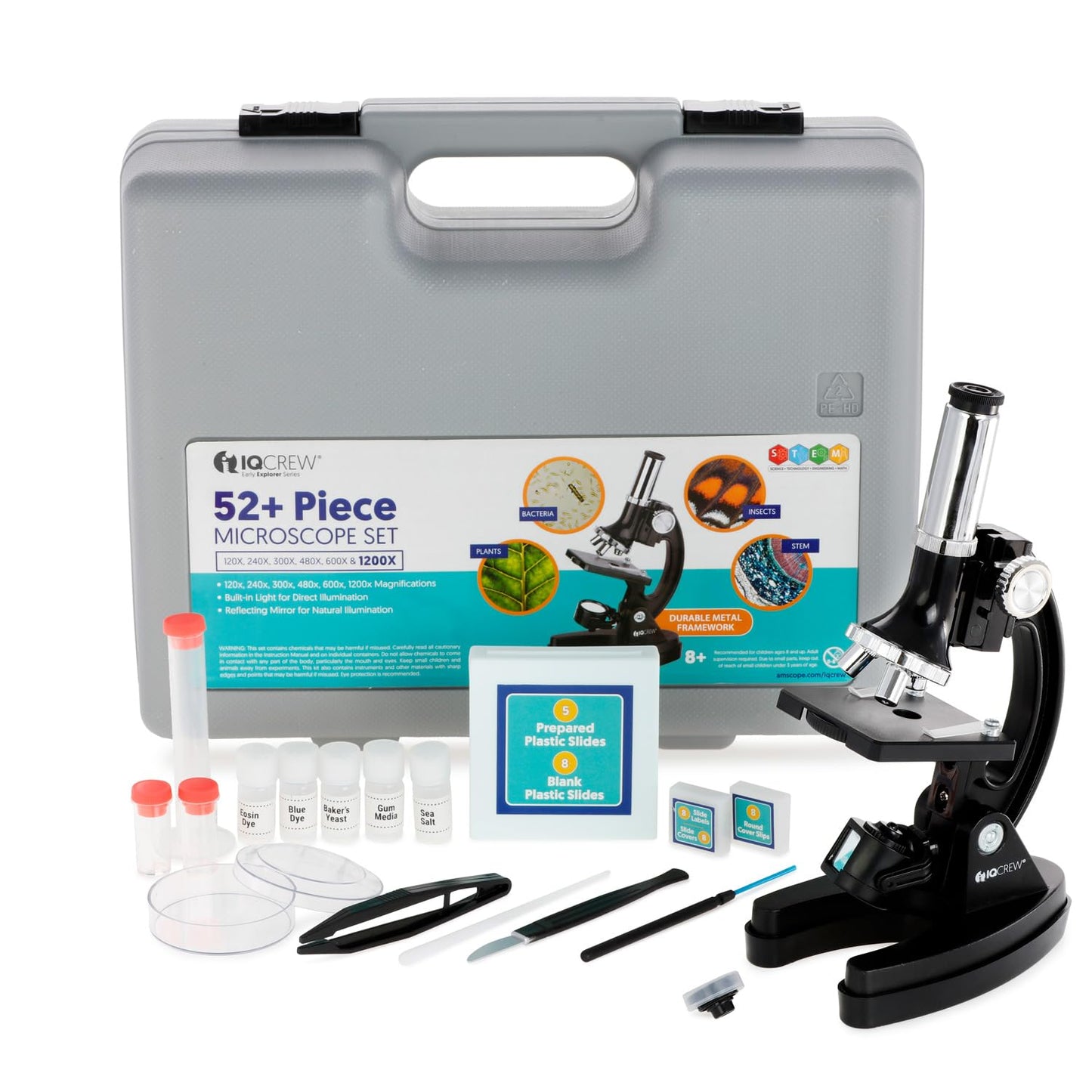 AmScope M30 Series 52-Piece STEM Microscope Kit for Kids | Portable Monocular Microscope