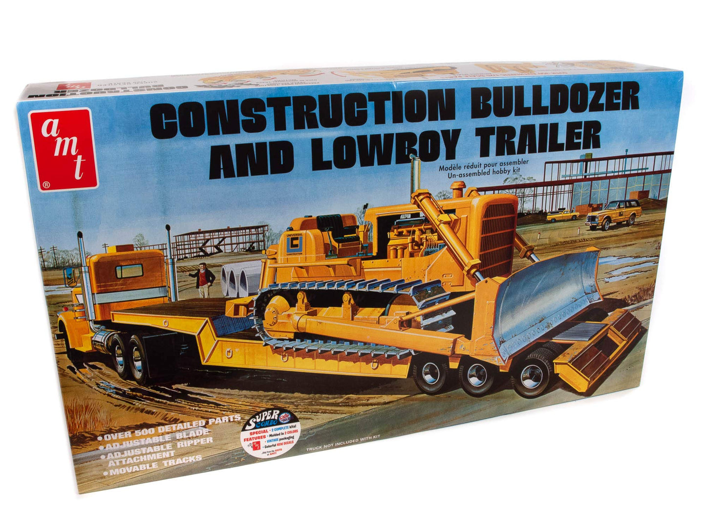 AMT 1:25 Scale Lowboy Trailer & Bulldozer Model Kit (AMT1218) – Black