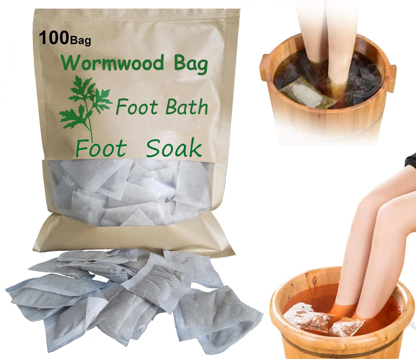 AMTOOCH 100bag Natural Mugwort Foot Bath - Aromatic Wormwood Foot Soak for Home Spa