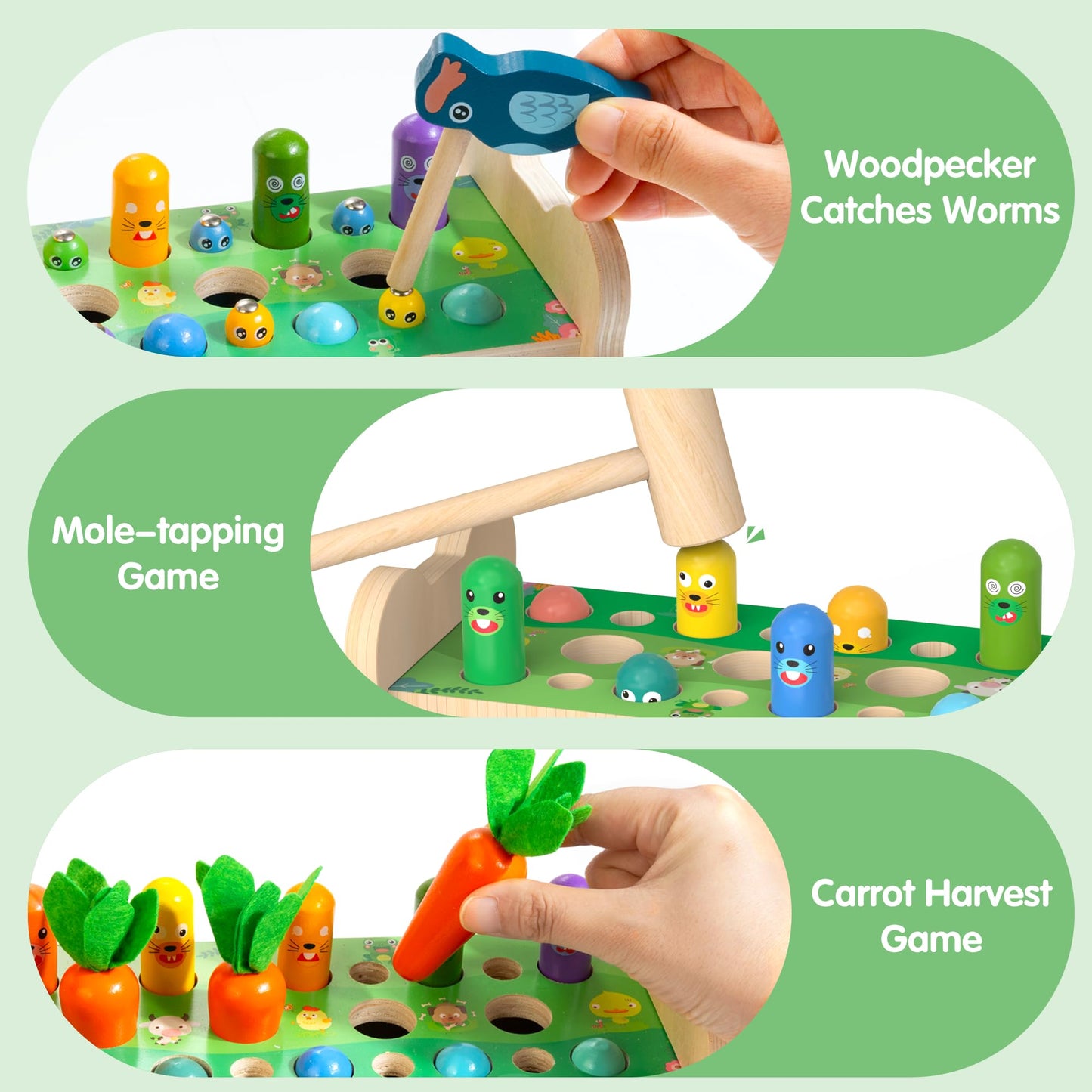 Amtreen 6-in-1 Wooden Montessori Toy for 1–4 Years | Mole Tapping, Xylophone, Frog Clock