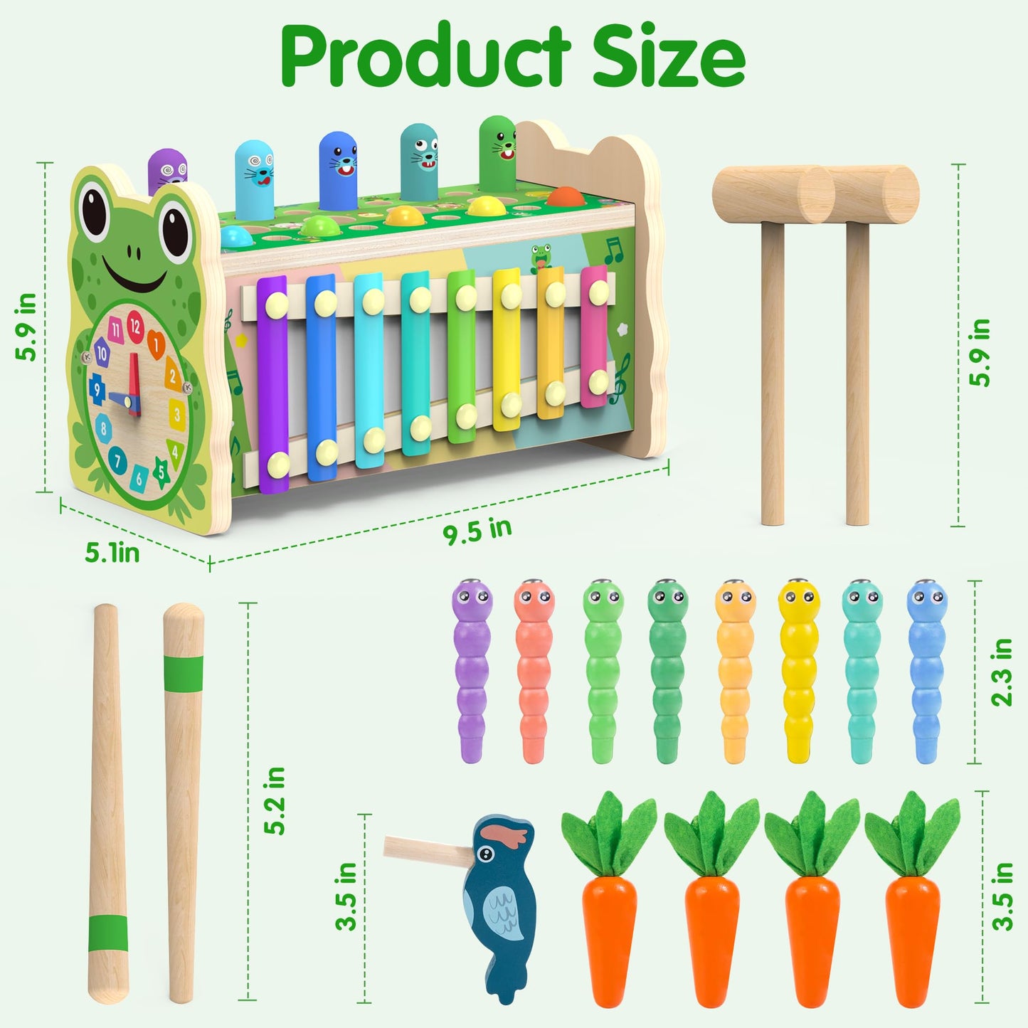 Amtreen 6-in-1 Wooden Montessori Toy for 1–4 Years | Mole Tapping, Xylophone, Frog Clock
