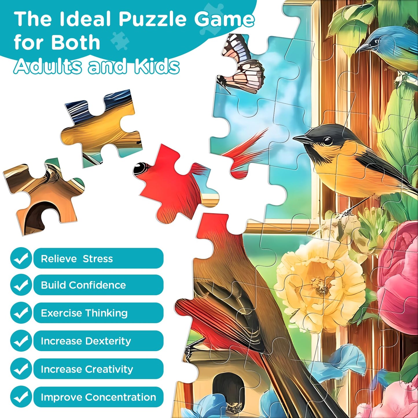 Amusding 300-Piece Jigsaw Puzzle: Bird Book for Kids, Adults & Seniors