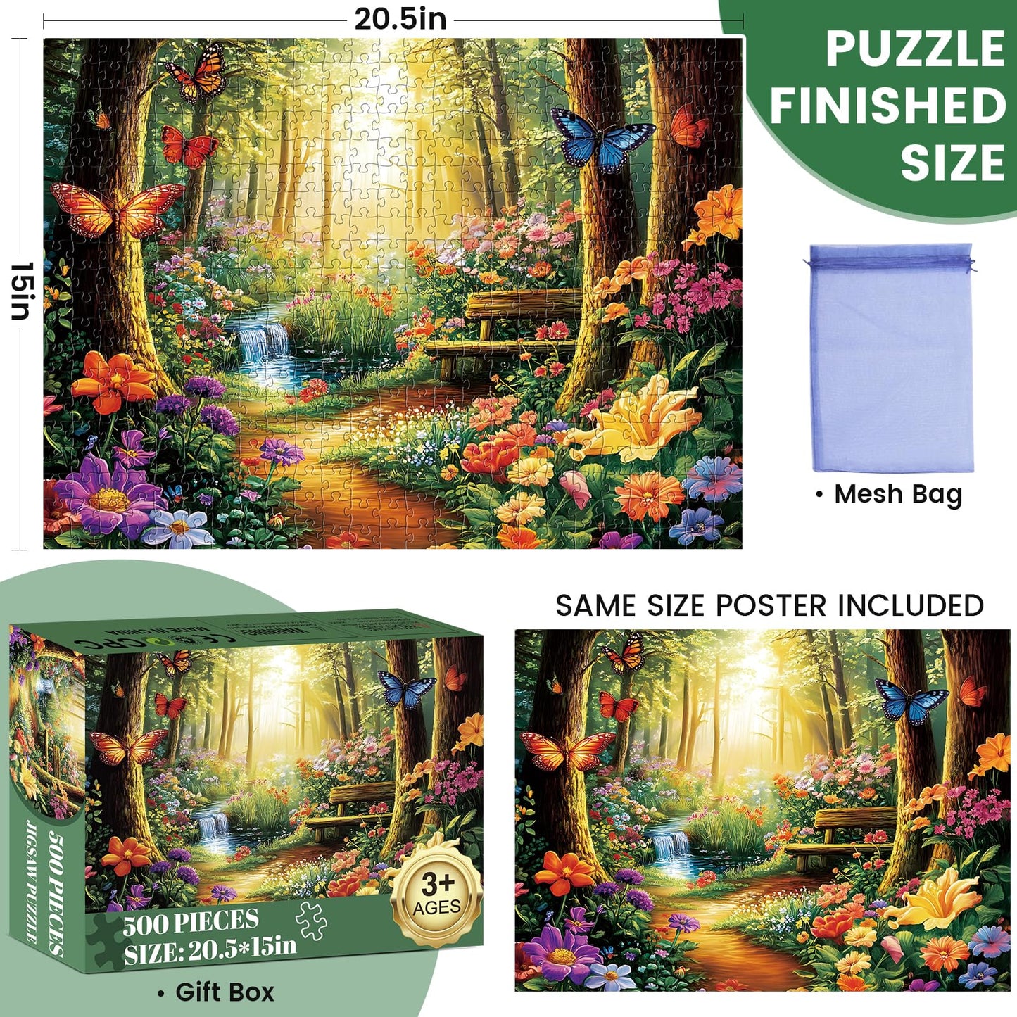Amusding 500 Piece Forest Butterfly Puzzle for Adults — Challenging Yet Relaxing Family Activity