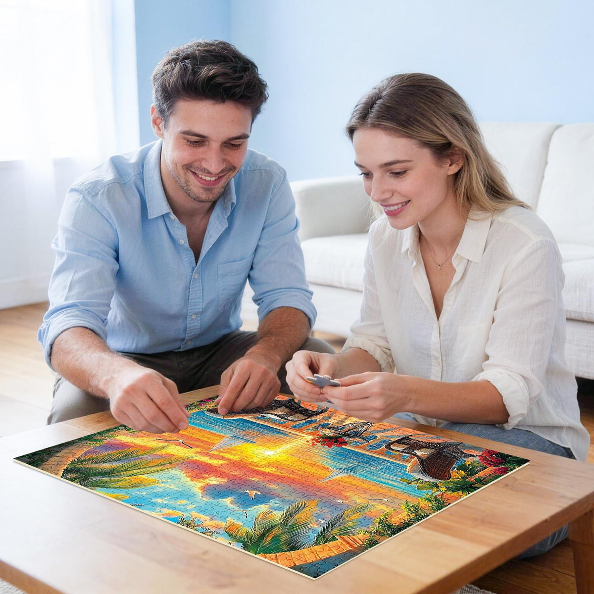 Amusding 500-Piece Ocean Sunset Puzzle for Adults | Recyclable Cardboard, HD Print