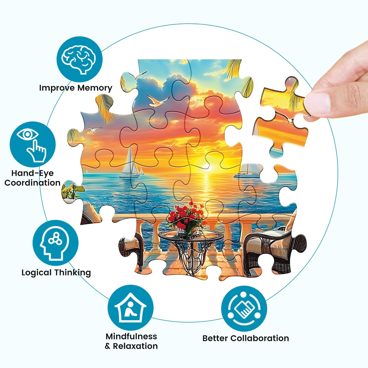 Amusding 500-Piece Ocean Sunset Puzzle for Adults | Recyclable Cardboard, HD Print