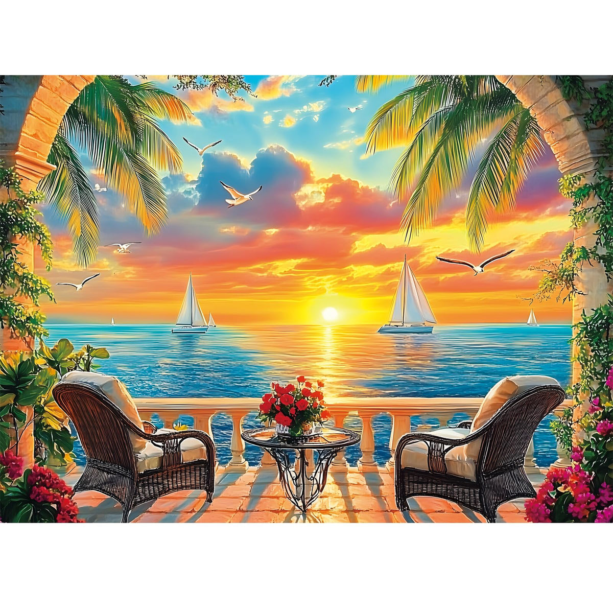 Amusding 500-Piece Ocean Sunset Puzzle for Adults | Recyclable Cardboard, HD Print