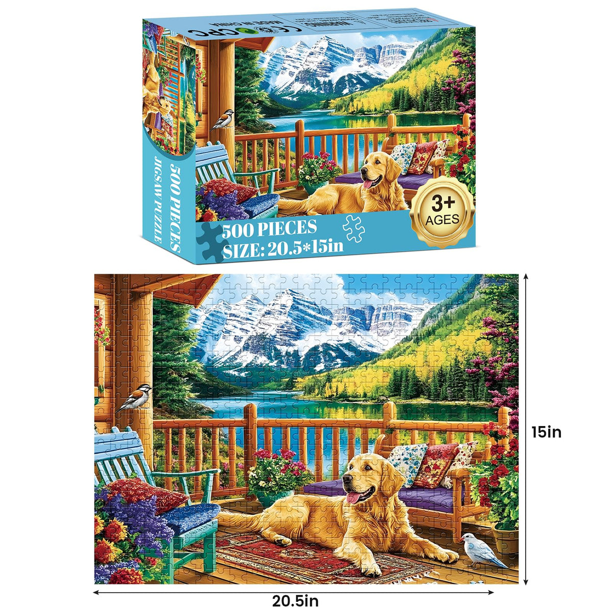 Amusding 500-Piece Dog Mountain Jigsaw Puzzle for Adults - Recycled Cardboard, 20.5x15 in