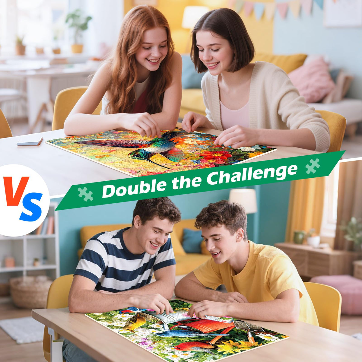 Amusding 2-Pack 300-Piece Puzzles for Adults – Hummingbird & Colorful Bird Scenes