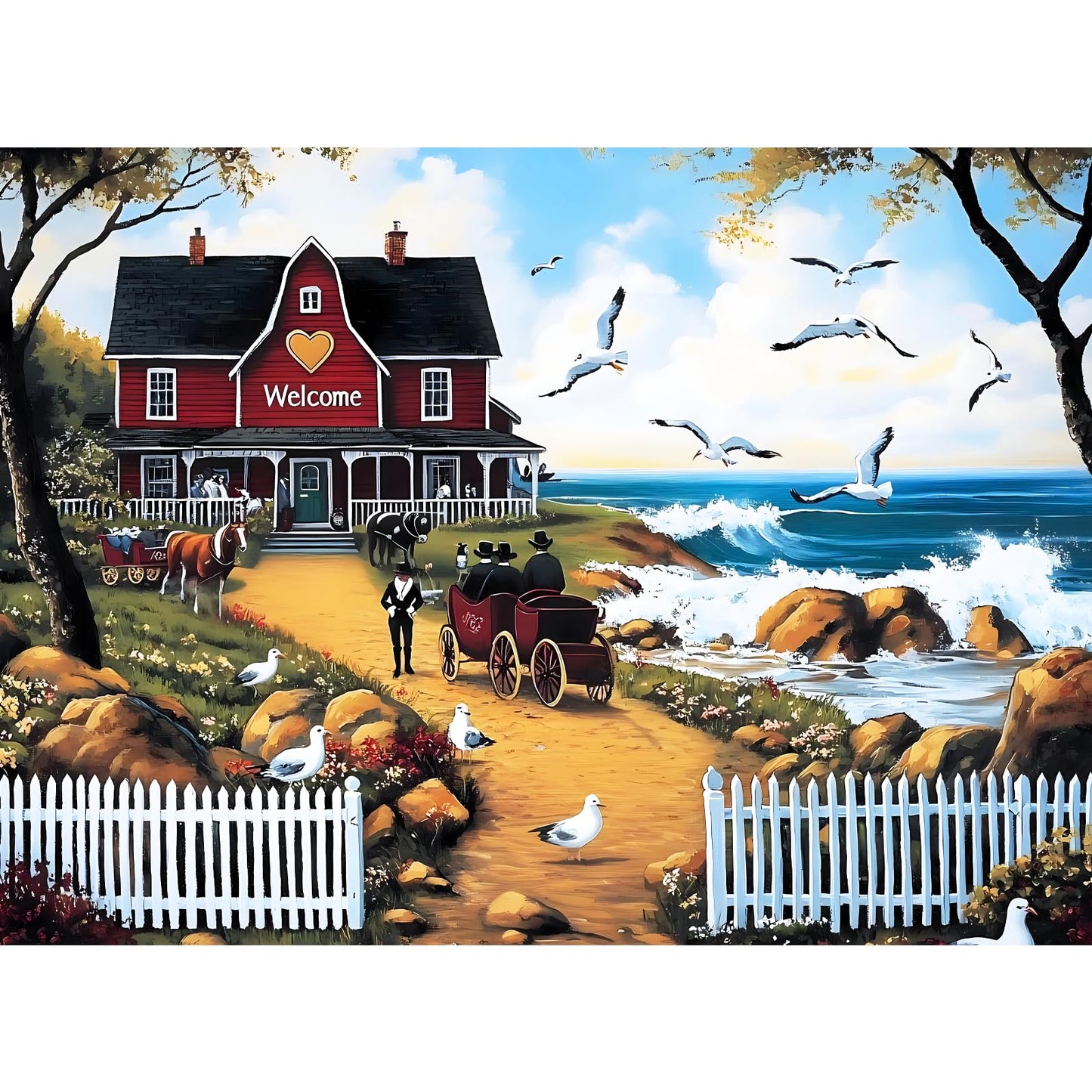 Amusding 500-Piece Jigsaw Puzzle: Seagull Carriage, Thick Cardboard, Vibrant & Challenging