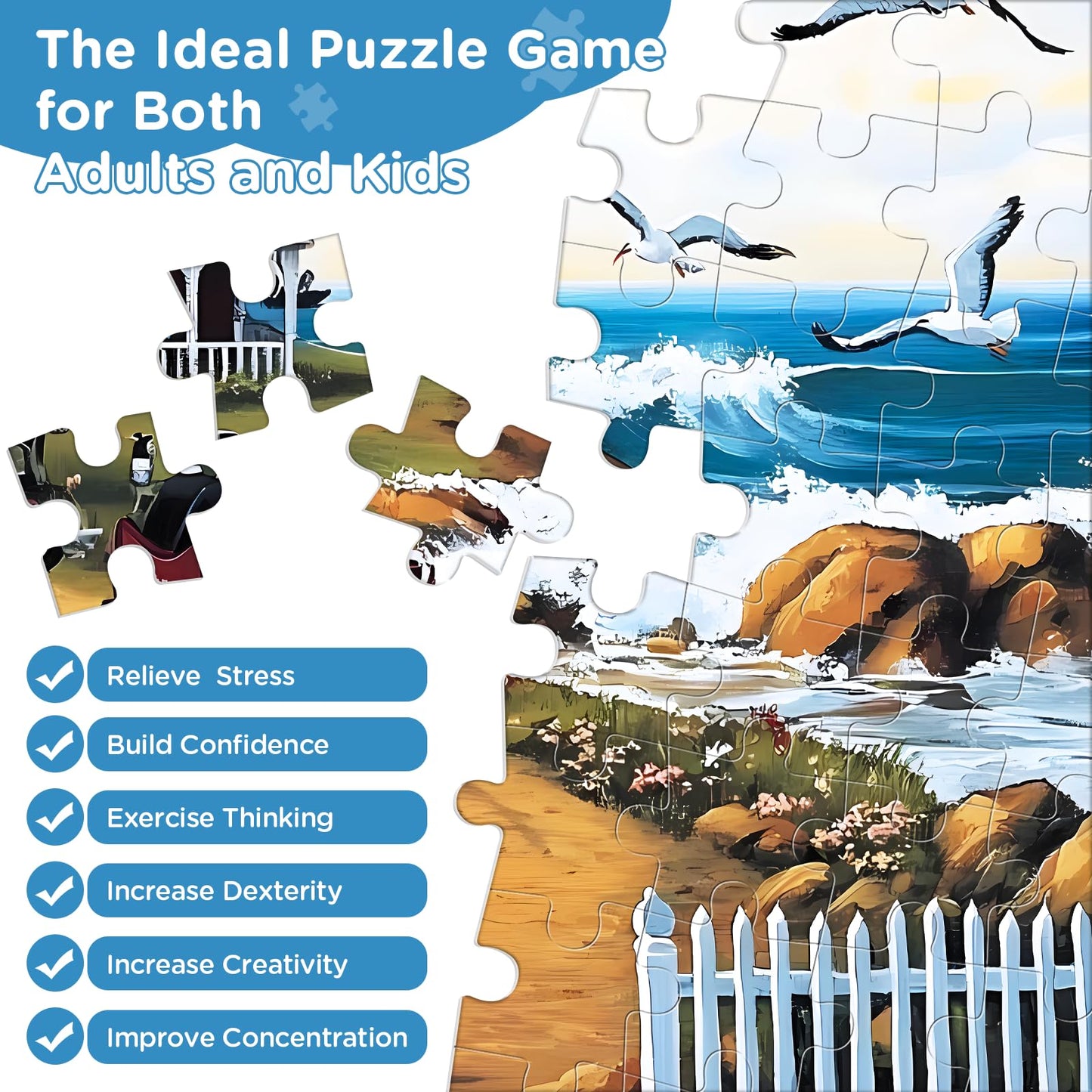 Amusding 500-Piece Jigsaw Puzzle: Seagull Carriage, Thick Cardboard, Vibrant & Challenging