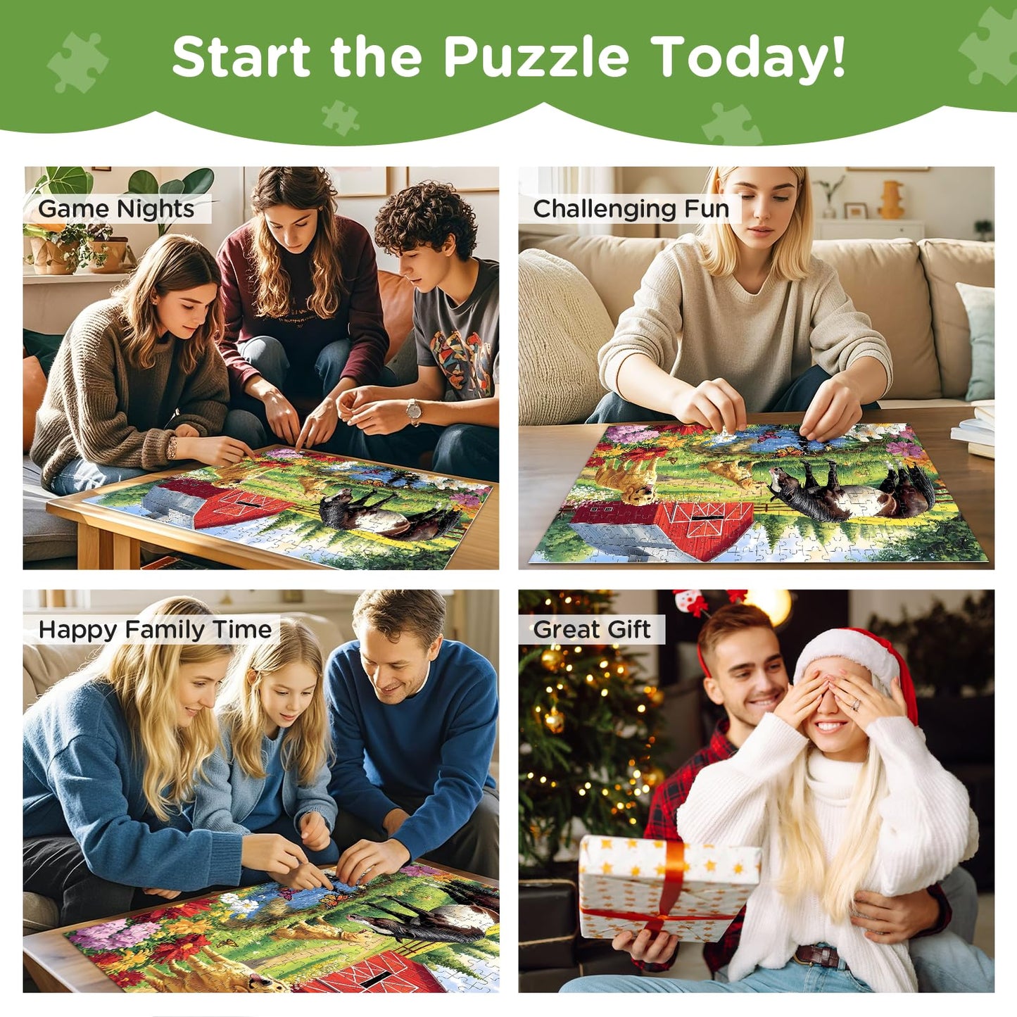 Amusding 300-Piece Puzzle for Adults — Golden Retriever & Horse on Farm Scene | 20.5 x 15 in