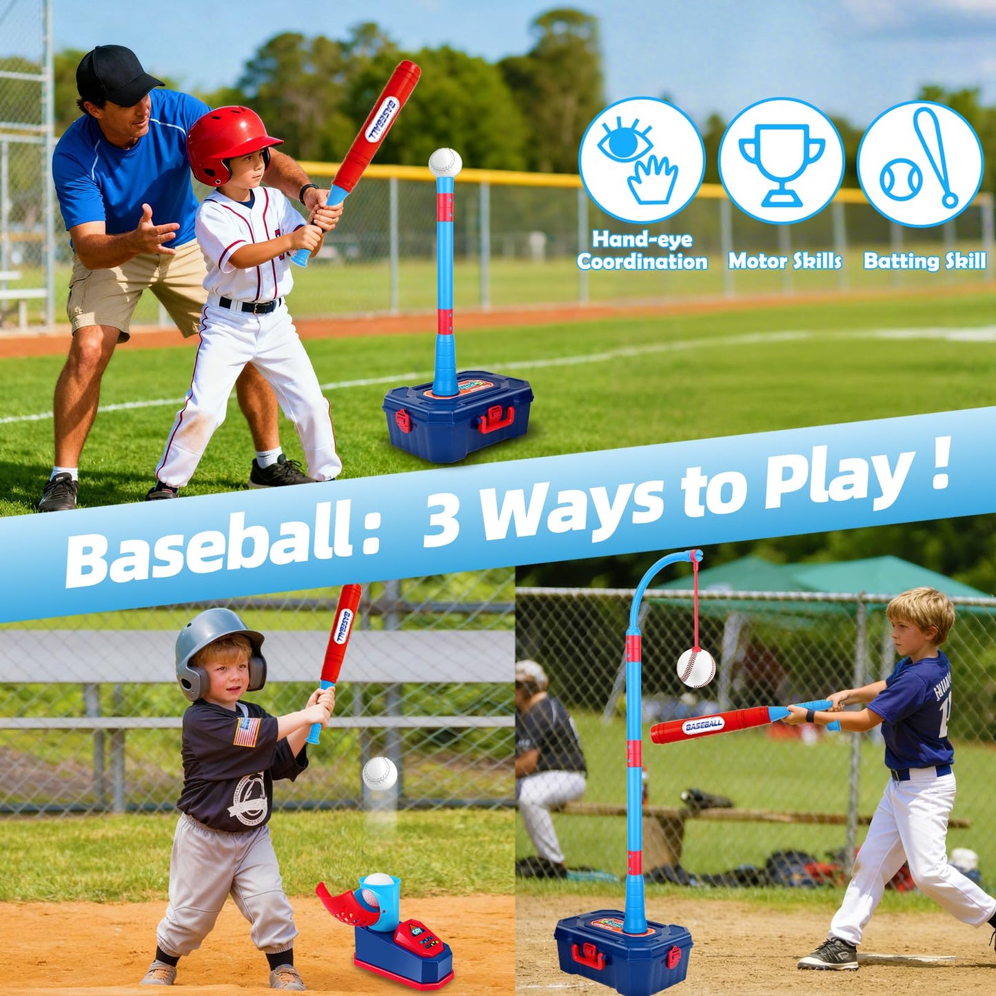 Amy & Benton 4-in-1 Kids Basketball Hoop & Tball Set – Adjustable, Portable Indoor/Outdoor Toy (Ages 3-8)