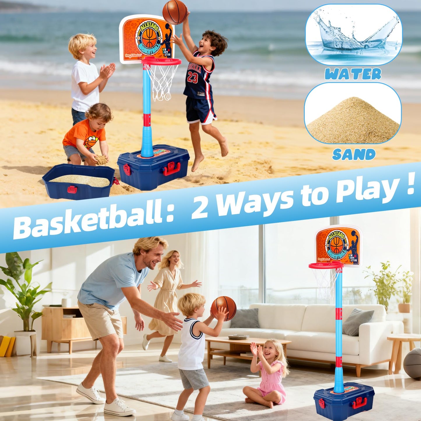 Amy & Benton 4-in-1 Kids Basketball Hoop & Tball Set – Adjustable, Portable Indoor/Outdoor Toy (Ages 3-8)