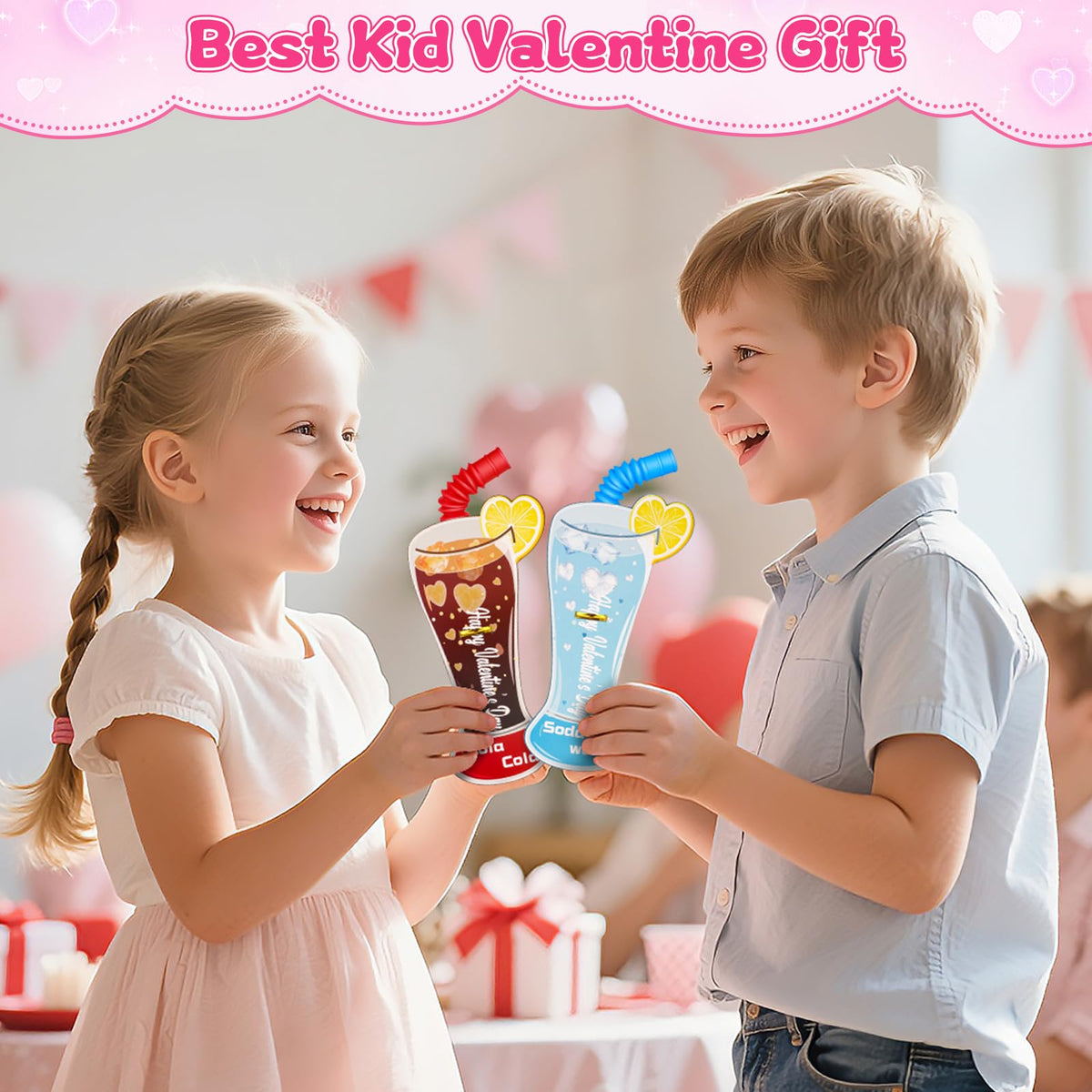 Amy & Benton 28-Pack Valentines Day Classroom Gift Cards + Pop Tube Fidget Toys
