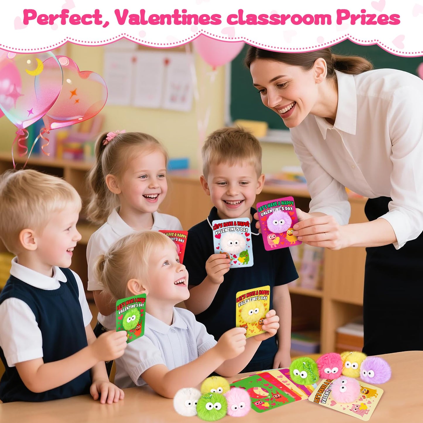 Amy & Benton 28-Pack Valentines Day Gift Set — Monster Plush Keychains, Cards & Gift Bags