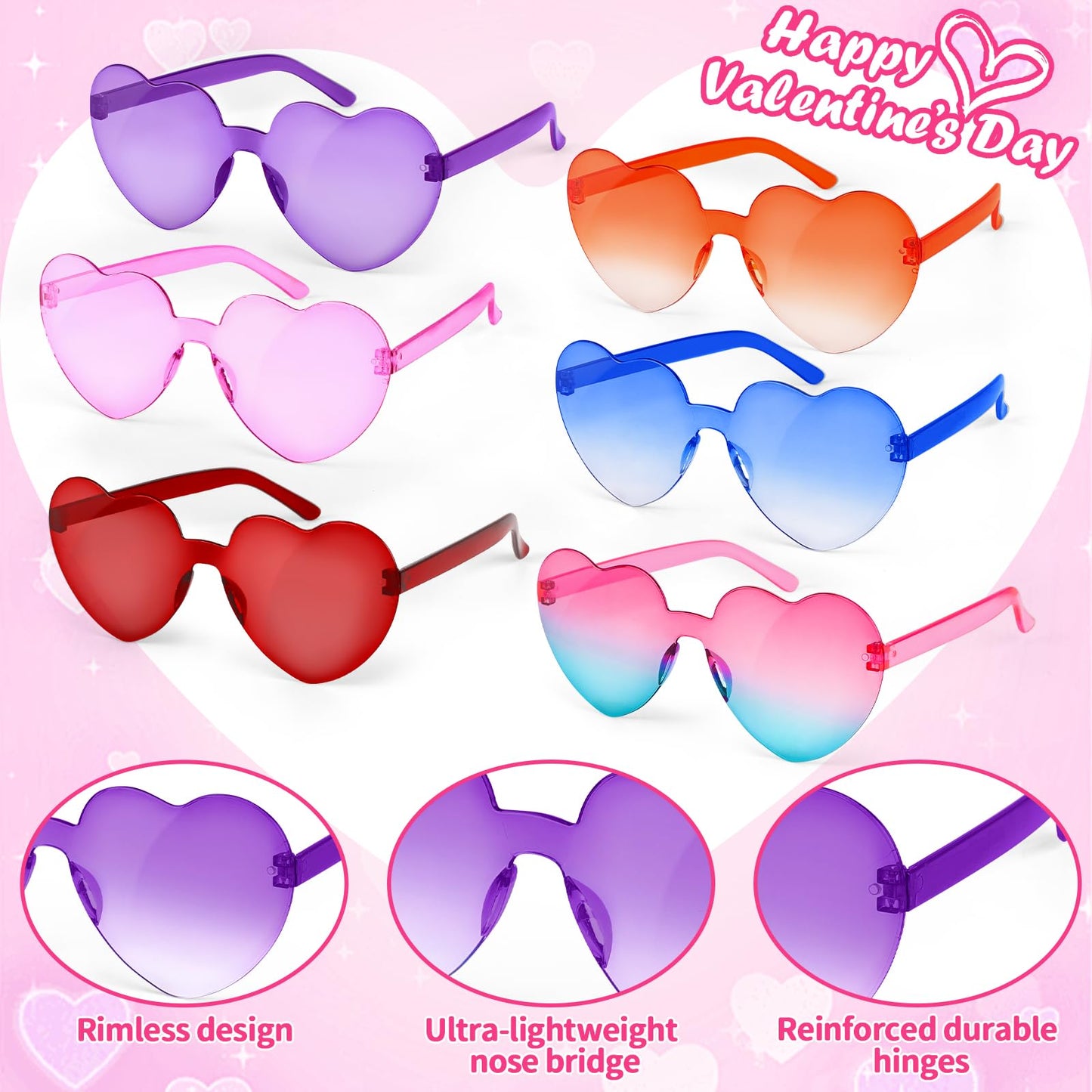 Amy & Benton Valentines Day Gifts for Kids — 28 Heart Shaped Glasses & Cards for Classroom Exchange