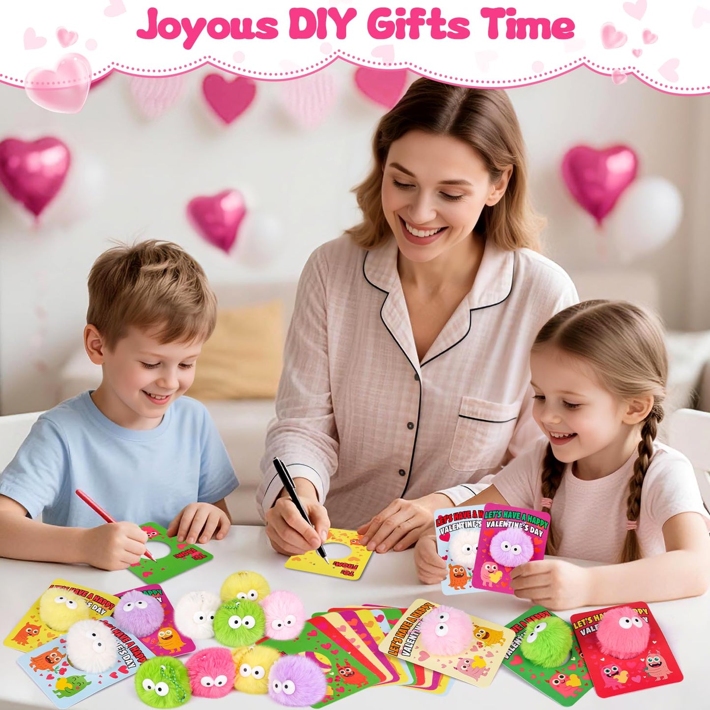 Amy & Benton 28-Pack Valentines Day Gift Set — Monster Plush Keychains, Cards & Gift Bags