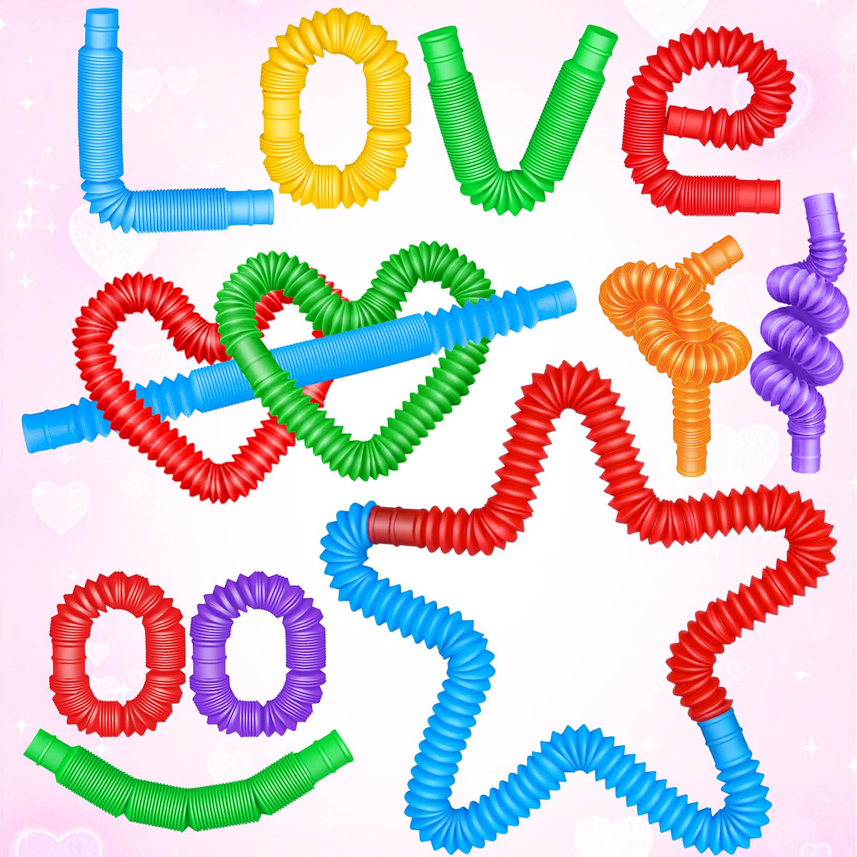 Amy & Benton 28-Pack Valentines Day Classroom Gift Cards + Pop Tube Fidget Toys