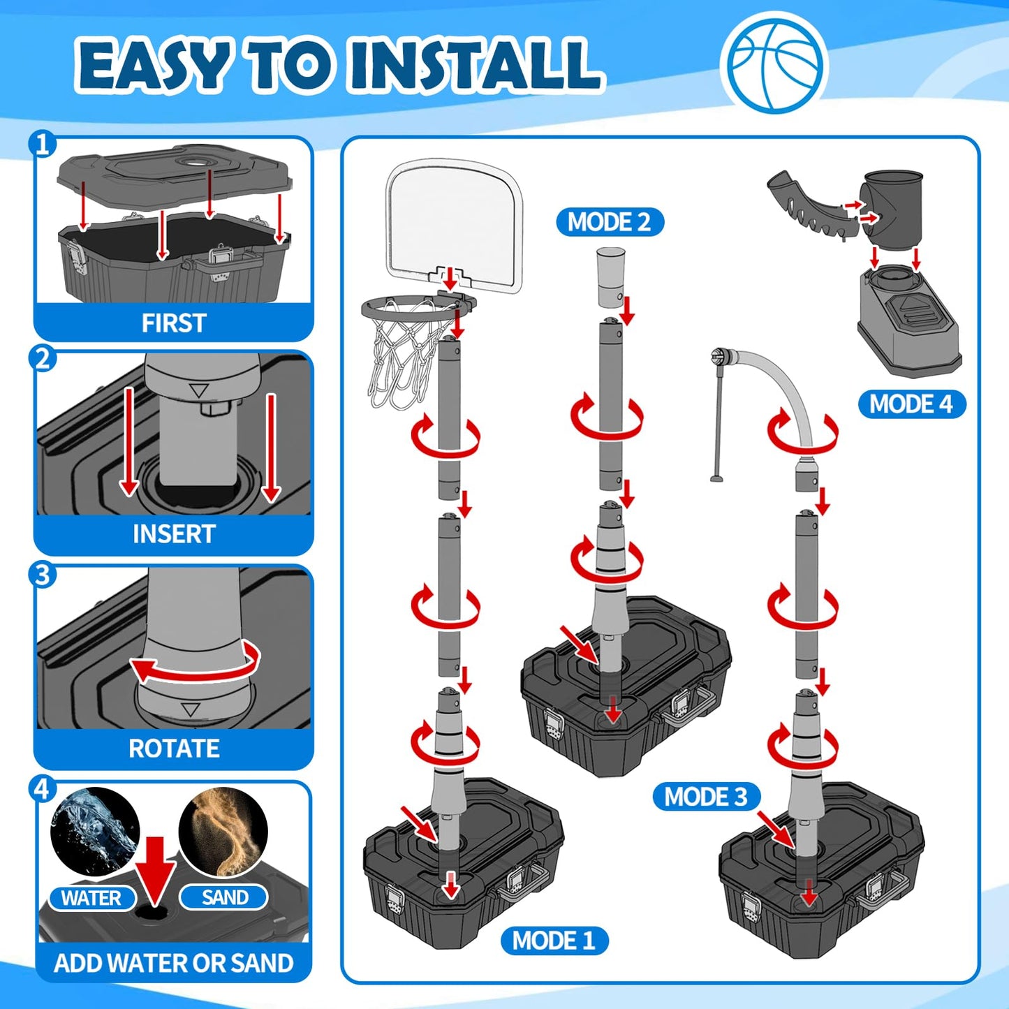 Amy & Benton 4-in-1 Kids Basketball Hoop & Tball Set – Adjustable, Portable Indoor/Outdoor Toy (Ages 3-8)