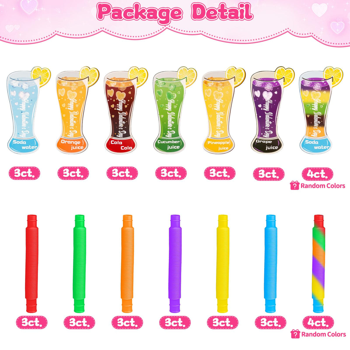 Amy & Benton 28-Pack Valentines Day Classroom Gift Cards + Pop Tube Fidget Toys