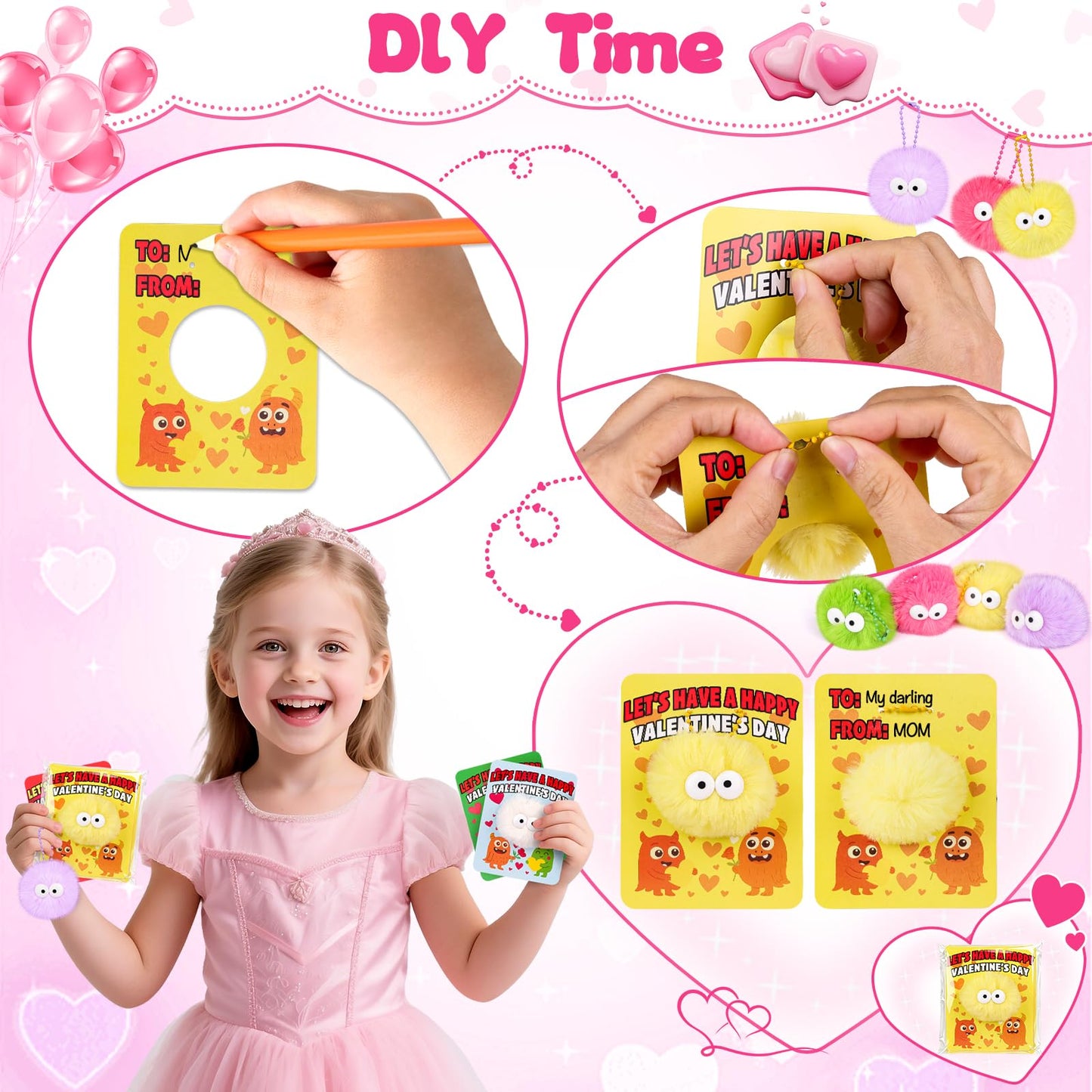 Amy & Benton 28-Pack Valentines Day Gift Set — Monster Plush Keychains, Cards & Gift Bags