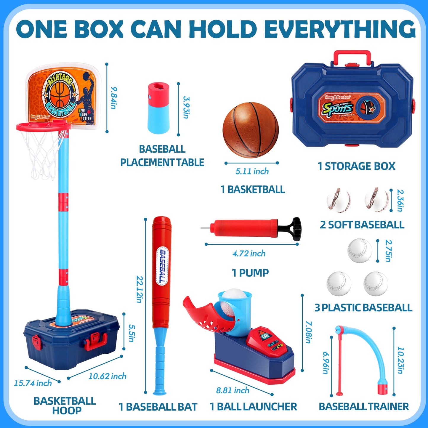 Amy & Benton 4-in-1 Kids Basketball Hoop & Tball Set – Adjustable, Portable Indoor/Outdoor Toy (Ages 3-8)